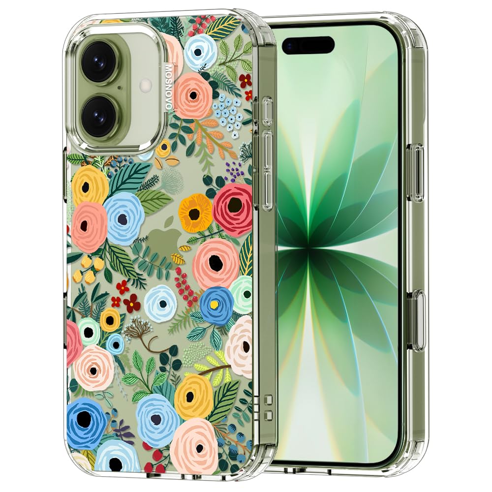 MOSNOVO for iPhone 17 Case | Military Grade 6.6ft Drop Tested | Camera Control | Clear with Pastel Floral Garden Design