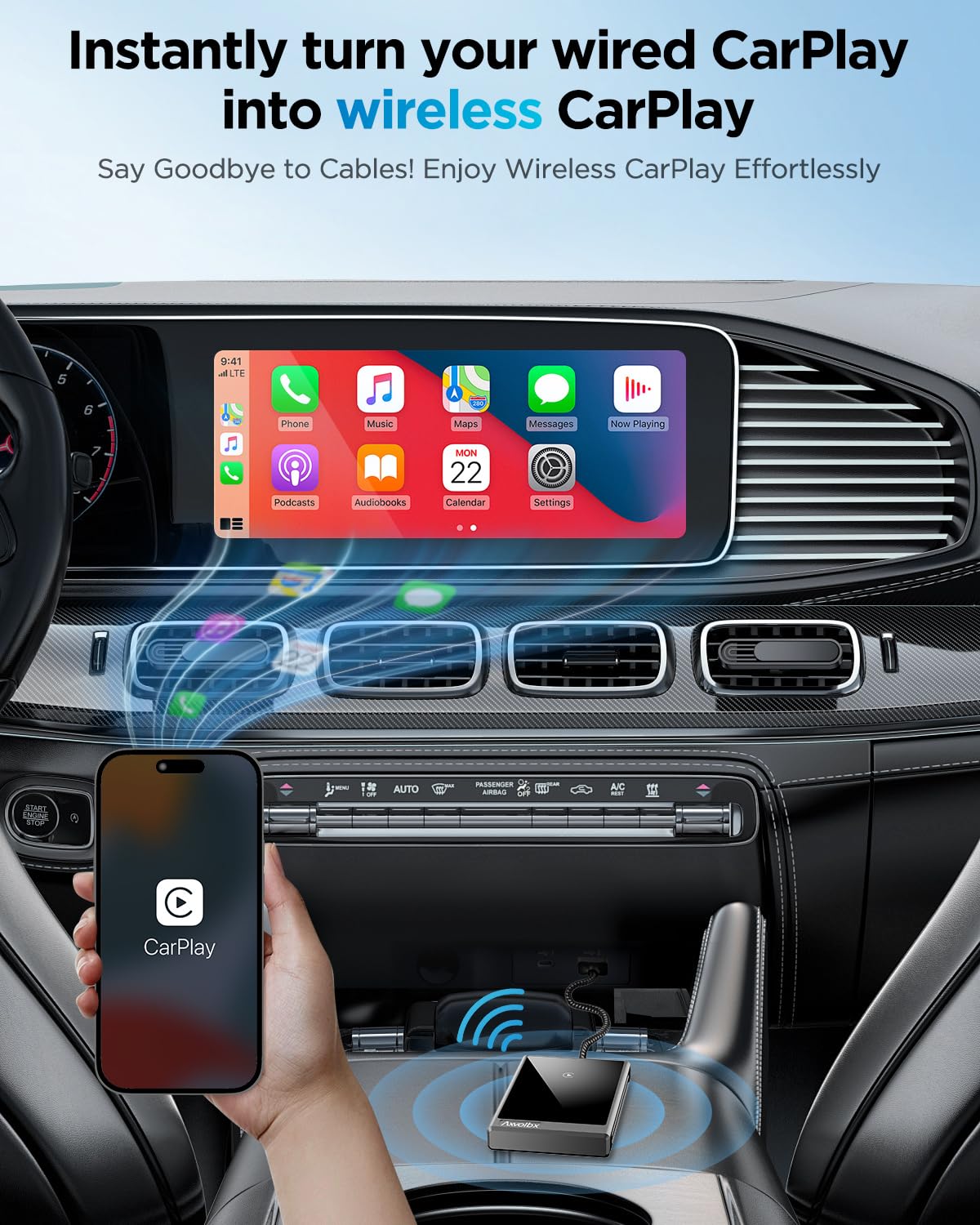 Axvoibx Wireless Carplay Adapter For Iphone,2024 Upgraded Dual Core 5G Chip,Converts Wired To Wireless Carplay Dongle,Fast Conne
