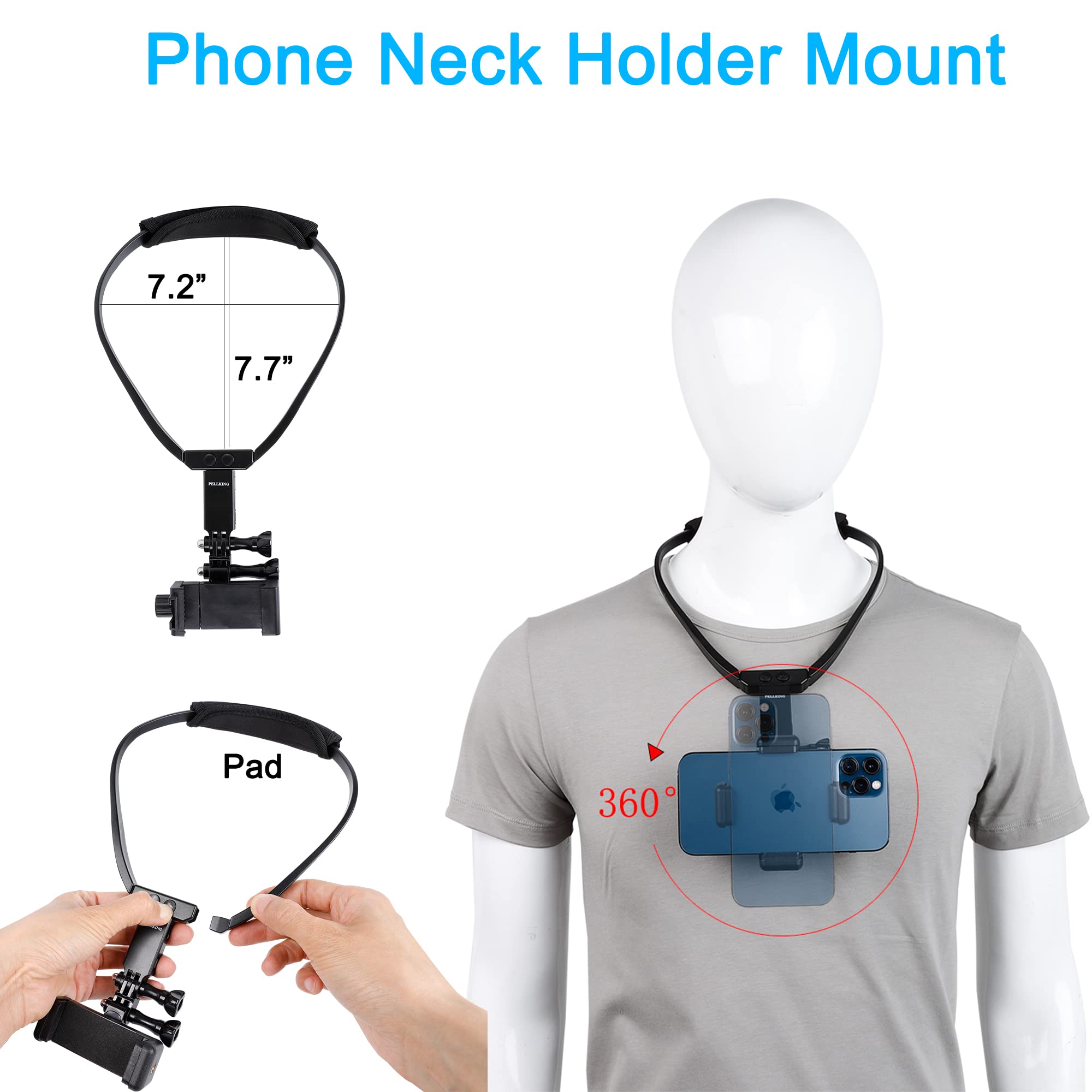 Pellking Phone First Person Perspective Shooting Mount,Accesssory Kit With Chest Mount/Head Mount/Neck Holder/Backpack Strap Mount,For Iphone Samsung Oneplus And Gopro Action Camera More