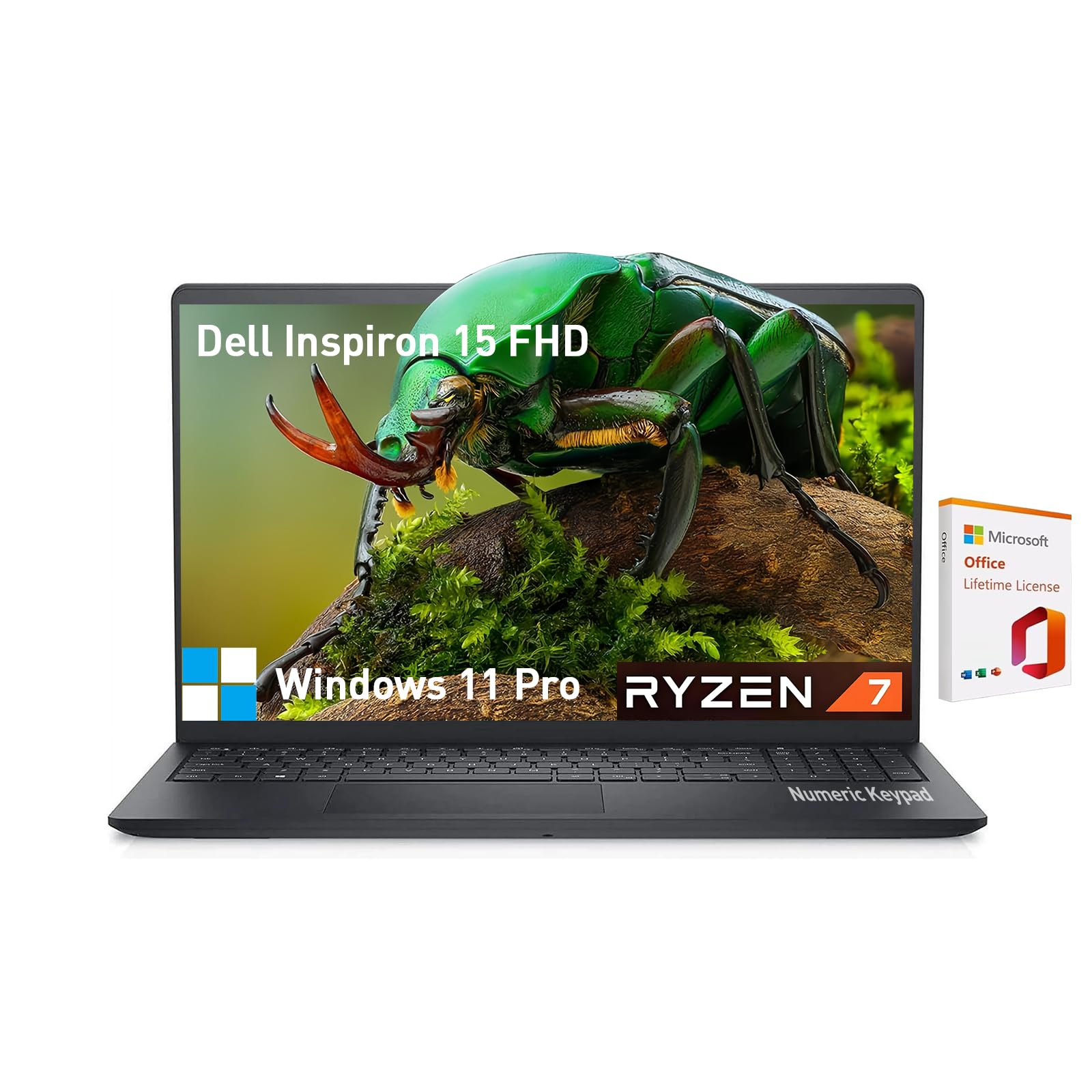 Dell Inspiron 15 3000 Laptop Computer, FHD 15.6 Laptop, AMD Ryzen 7(8-Cores), 64GB RAM, 2TB SSD, Windows 11 Pro, Lifetime Micros