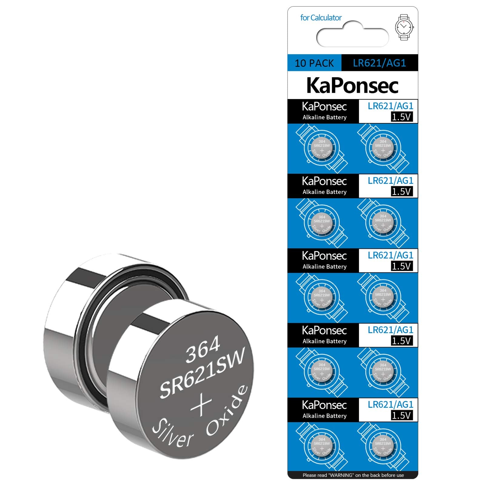 Kaponsec 10 Pack Sr621Sw 364 363 Lr621 164 Ag1 1.5V Button Cell Watch Battery