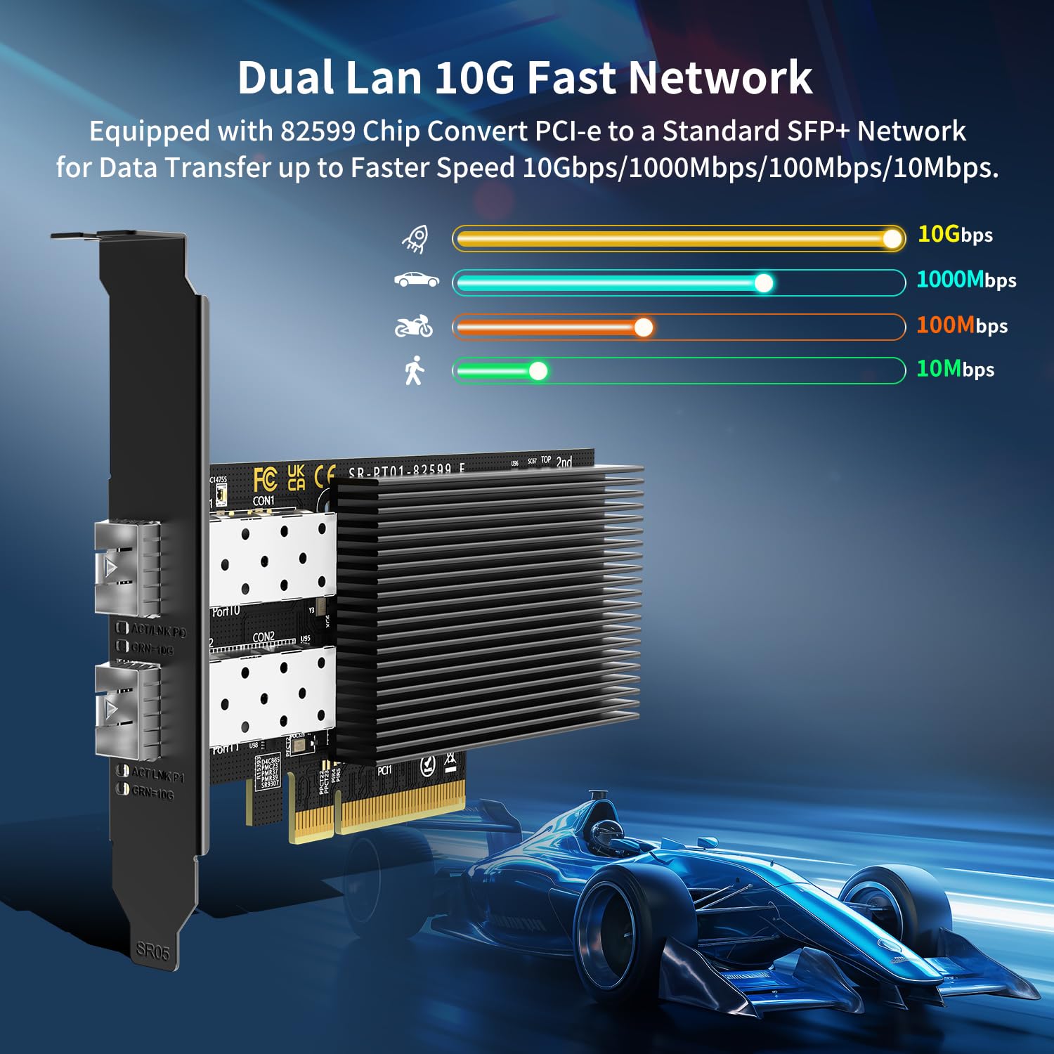 10Gb Ethernet Card With 82599Es (X520 Da2) Controller, Gigaplus 10Gb Pci E Network Card Adapter, Dual Lan Sfp+ Ports, Supports W