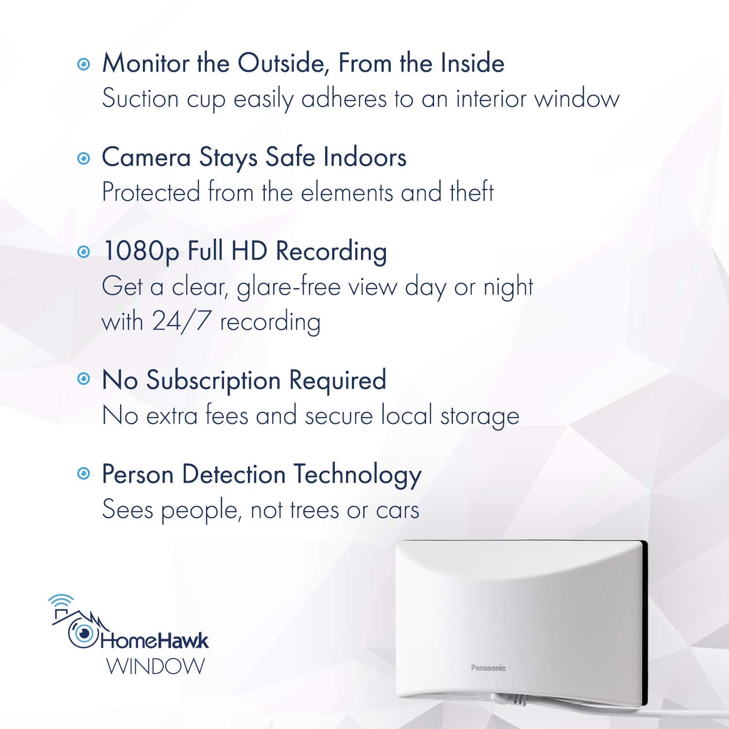 Panasonic Homehawk Window Home Monitoring Camera For Outdoor Monitoring, Mounts To Inside Window, Color Night Vision, Wide Angle