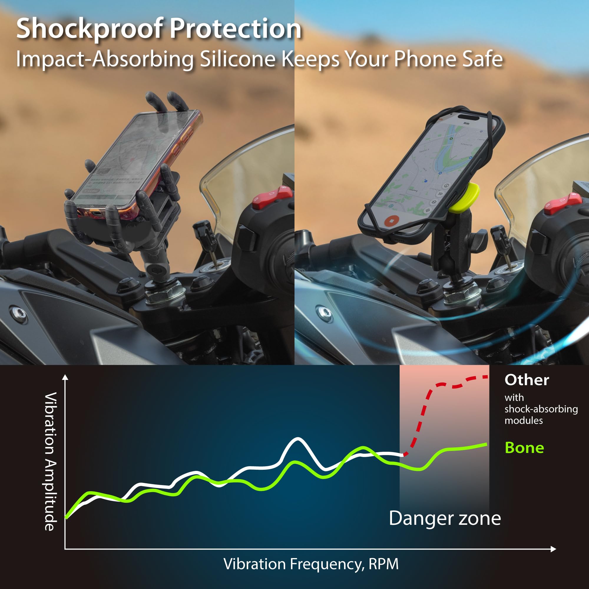 Bone Moto Tie Connect Kit 3 - Fork Stem, Magnetic Motorcycle Phone Mount, Detachable & 360 Rotatable, Heavy Duty & Shock-Absorbi