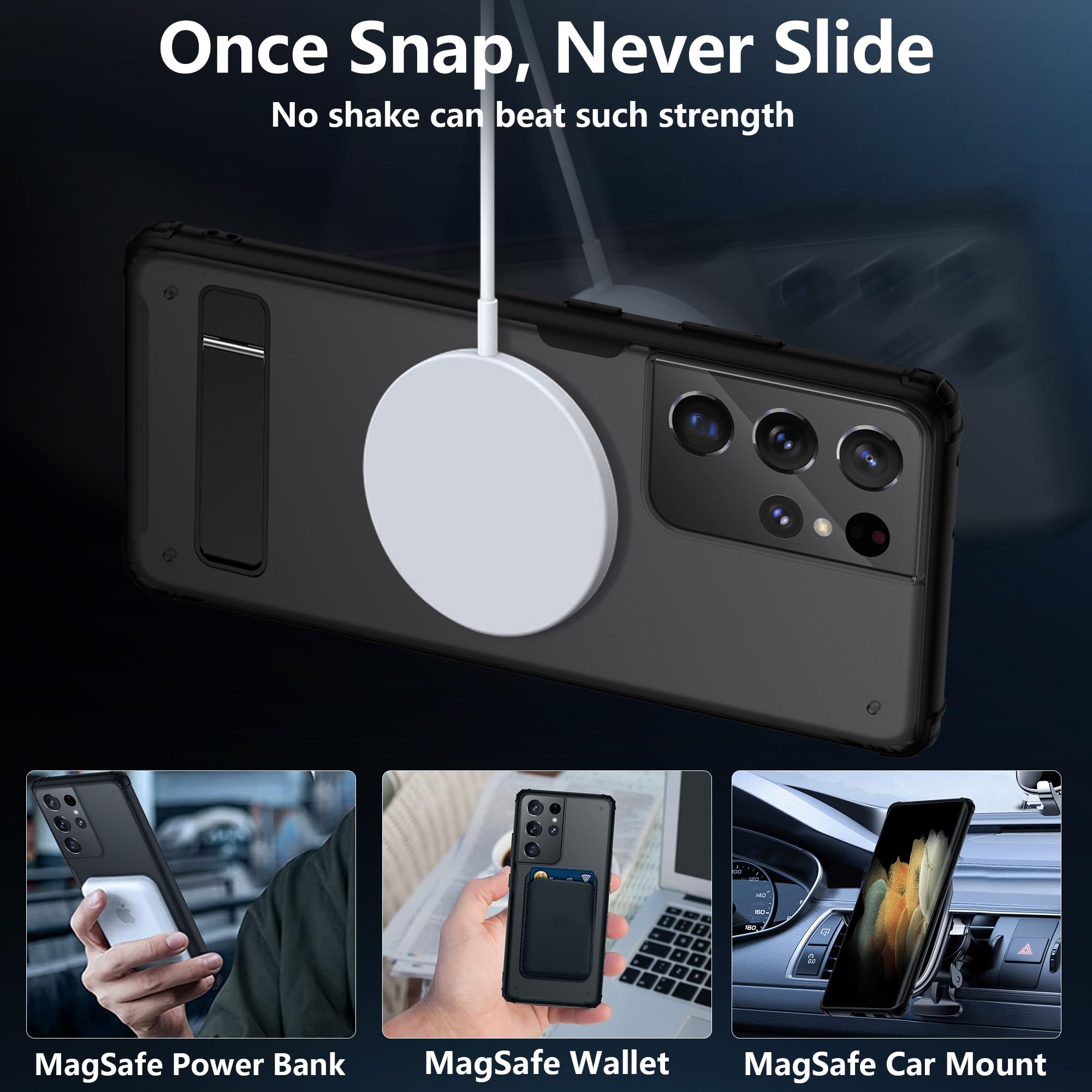 Tianniuke Magnetic Case For Samsung Galaxy S21 Ultra,Compatible With Magsafe,Adjustable Kickstand,Translucent Matte Anti Fingerp