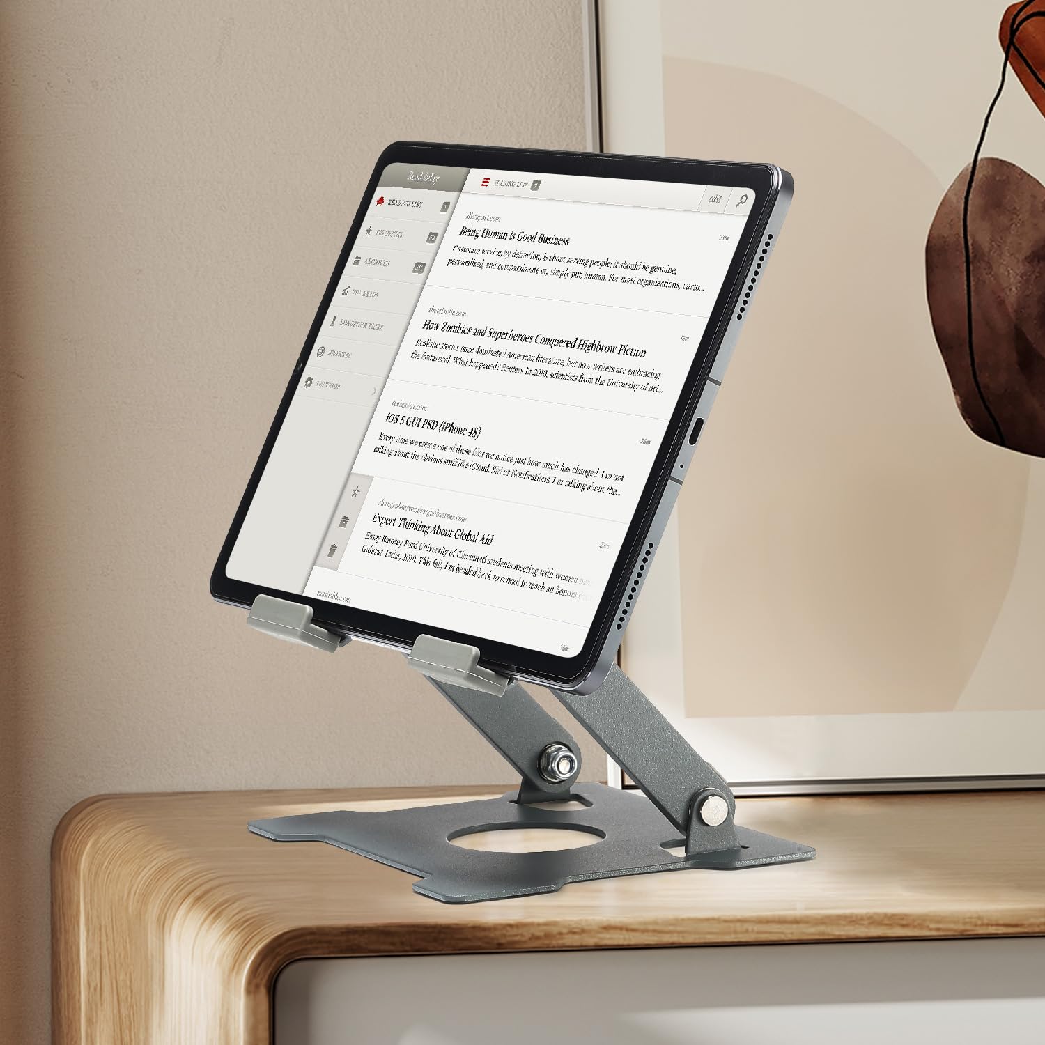 Kabcon Tablet Stand,Tablet Holder For Ipad,Adjustable Portable Multi Angle Desktop Stand Compatible With Ipad Pro 9.7 10.5 12.9 Air Mini 1 4,Galaxy Tabs,Surface Pro Tablets,Kindle,E Reader,Nexus Grey