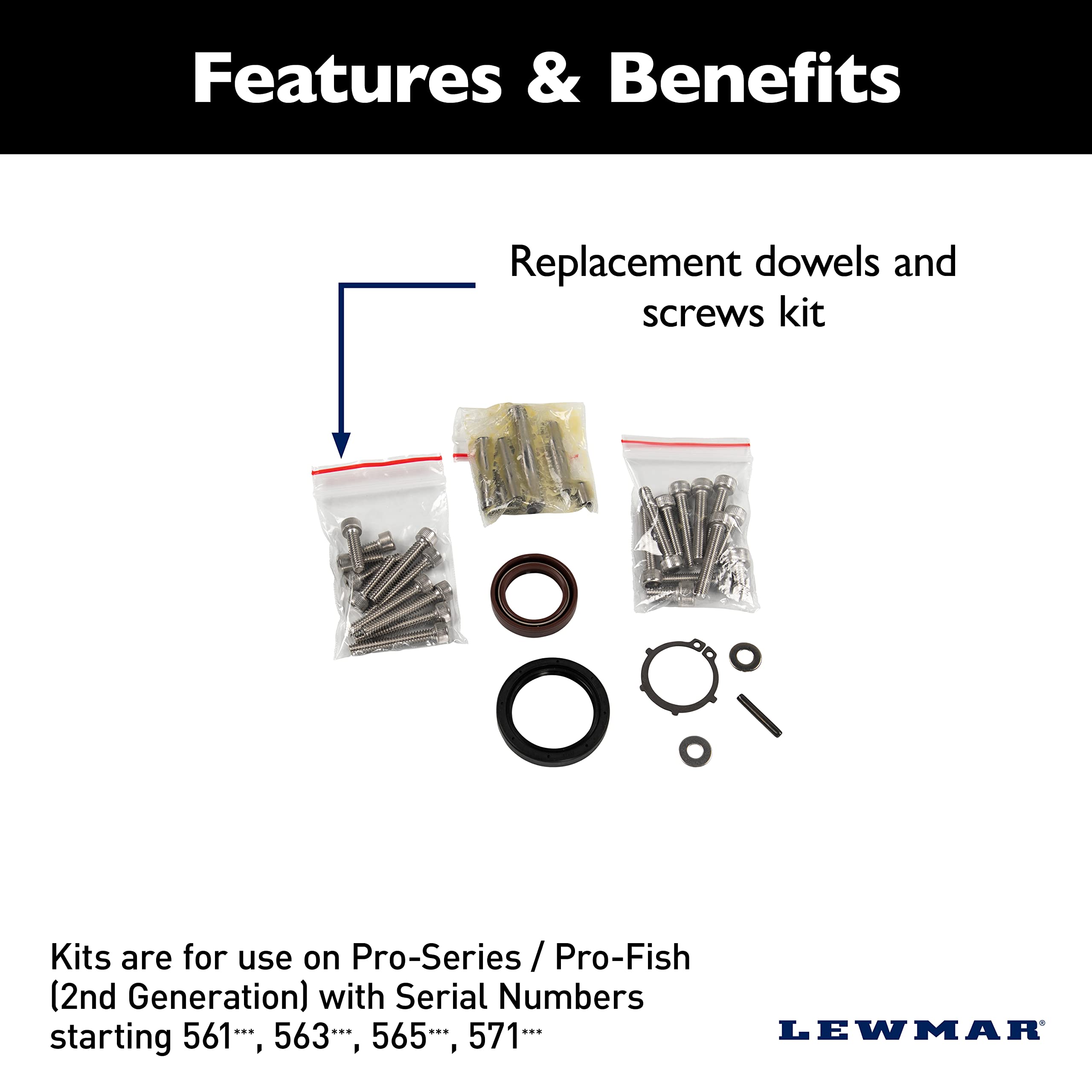 Lewmar 2Nd Generation (2G) Dowels/Screws Kit For Pro-Series/Fish Serial Numbers Starting In 561, 563, 565, 571-2020200909,WBIASB00AJVI764