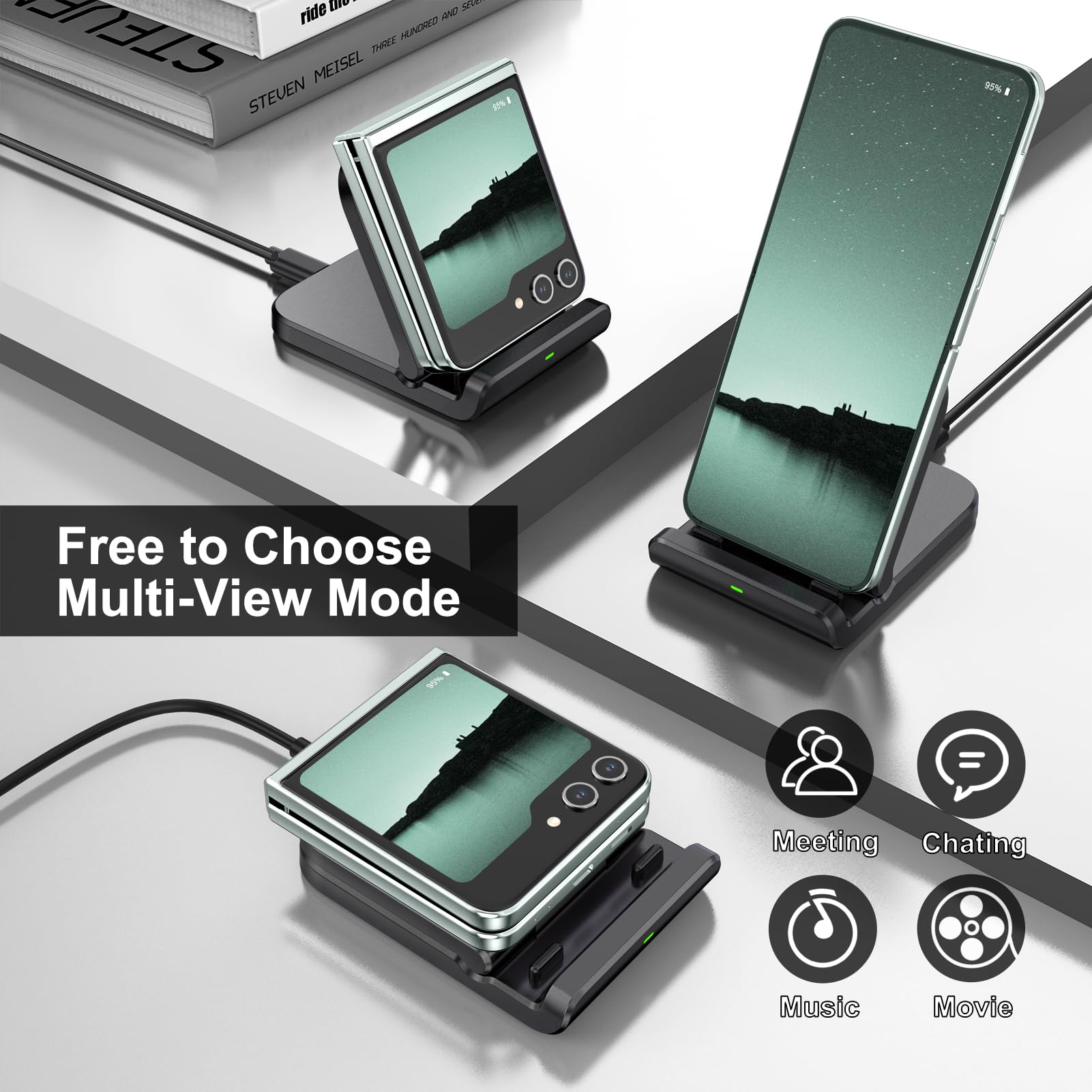 Swanscout Wireless Charger For Samsung Z Flip, Swanscout 501S, Foldable Fast Wireless Charging Stand For Galaxy Z Flip 5/Z Flip