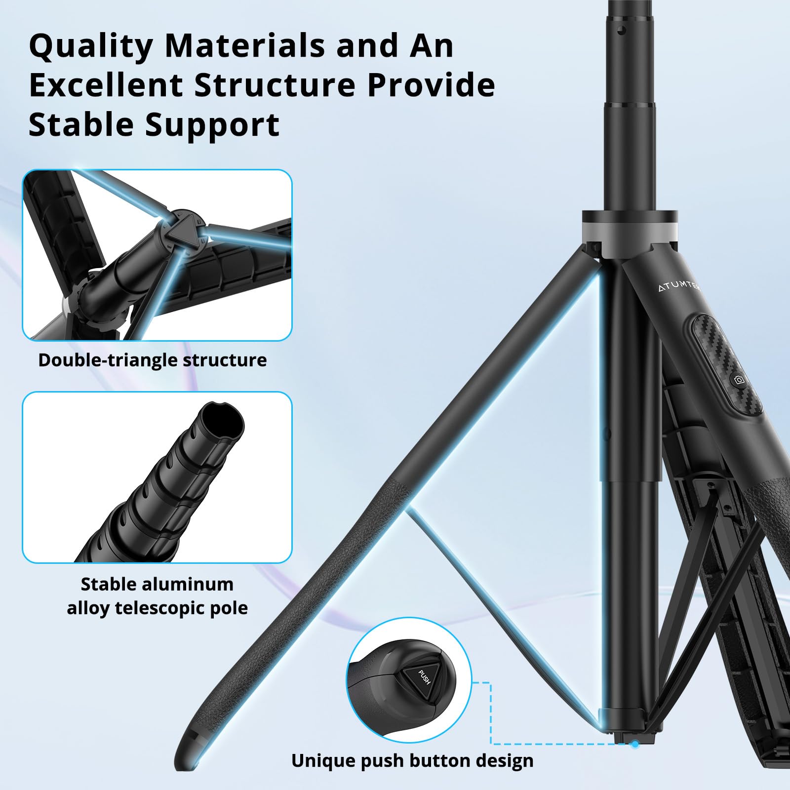 Atumtek 51'' Selfie Stick Tripod, All In One Extendable Phone Tripod Stand With Bluetooth Remote 360 Rotation For Iphone And And