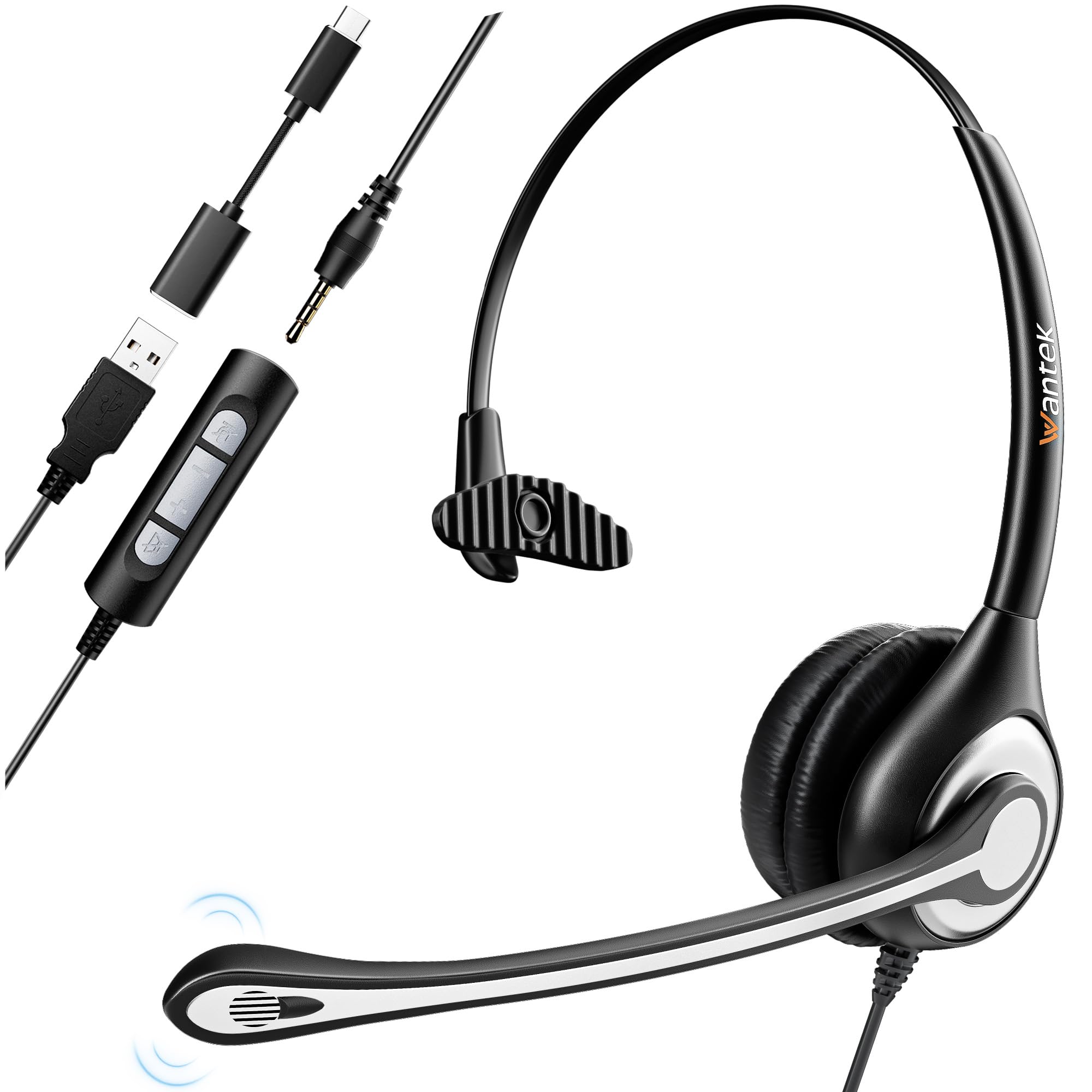 Headset wtih Mic, USB Headset with Microphone for PC, Computer Headset with Noise Canceling Microphone with Mute for Home Office