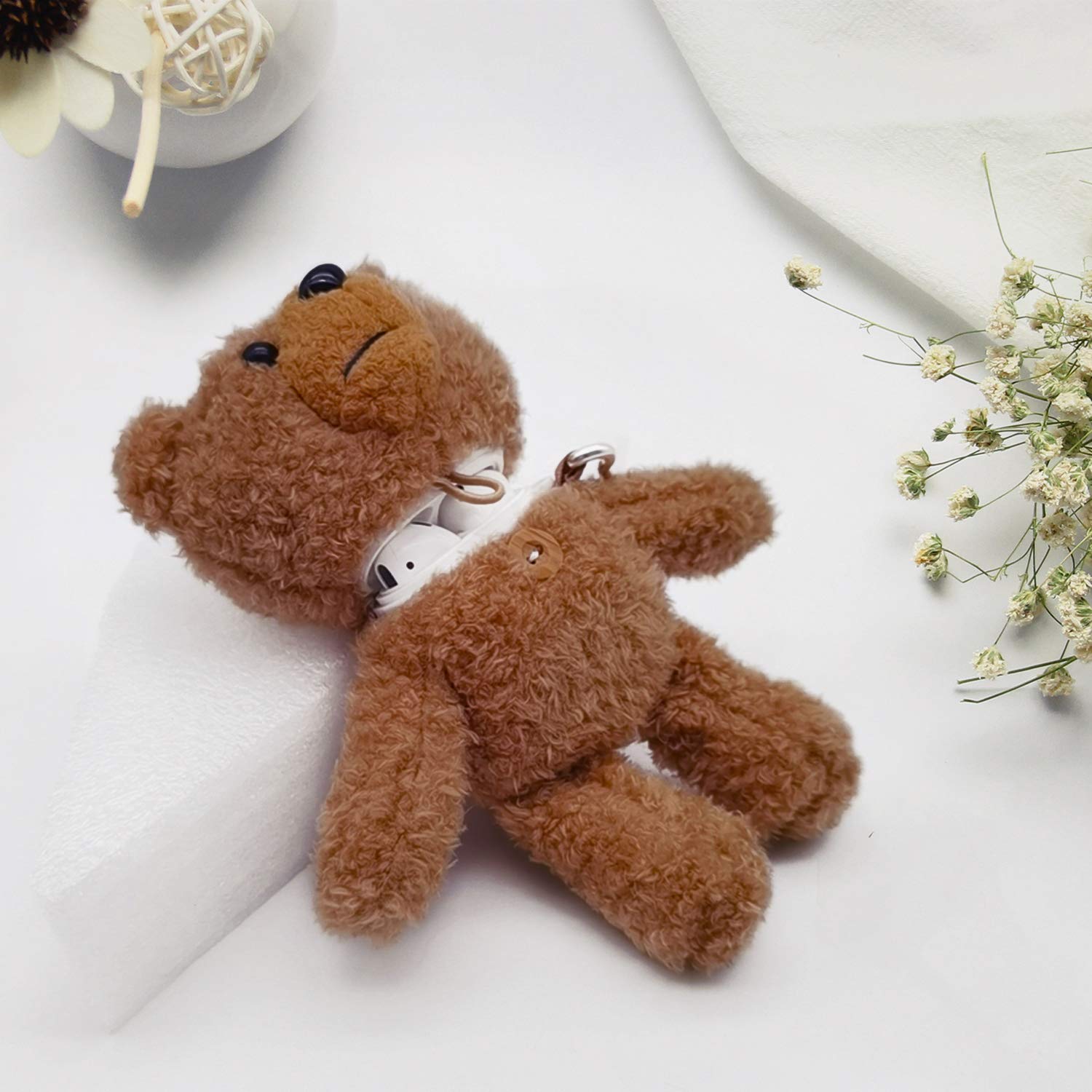 Guppy Compatible With Airpods Pro Furry Case Girls 3D Cartoon Cute Teddy Bear Doll Plush Fluffy Warm Carrying Case Soft Protecti