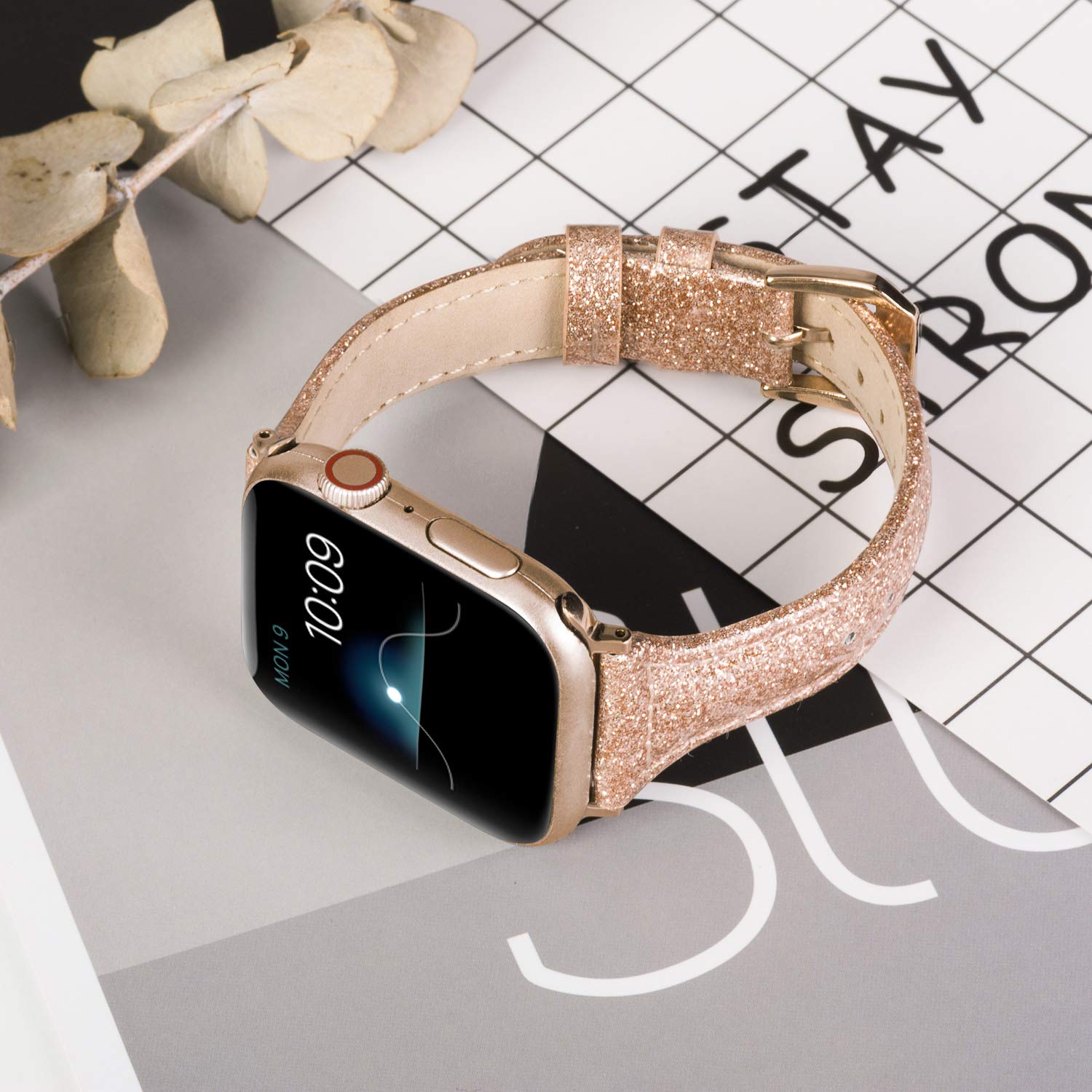 Wearlizer Rose Gold Leather Compatible With Apple Watch Bands Women 42Mm 44Mm 45Mm 49Mm(Ultra) For Iwatch Se Series 8 7 6 5 4 3