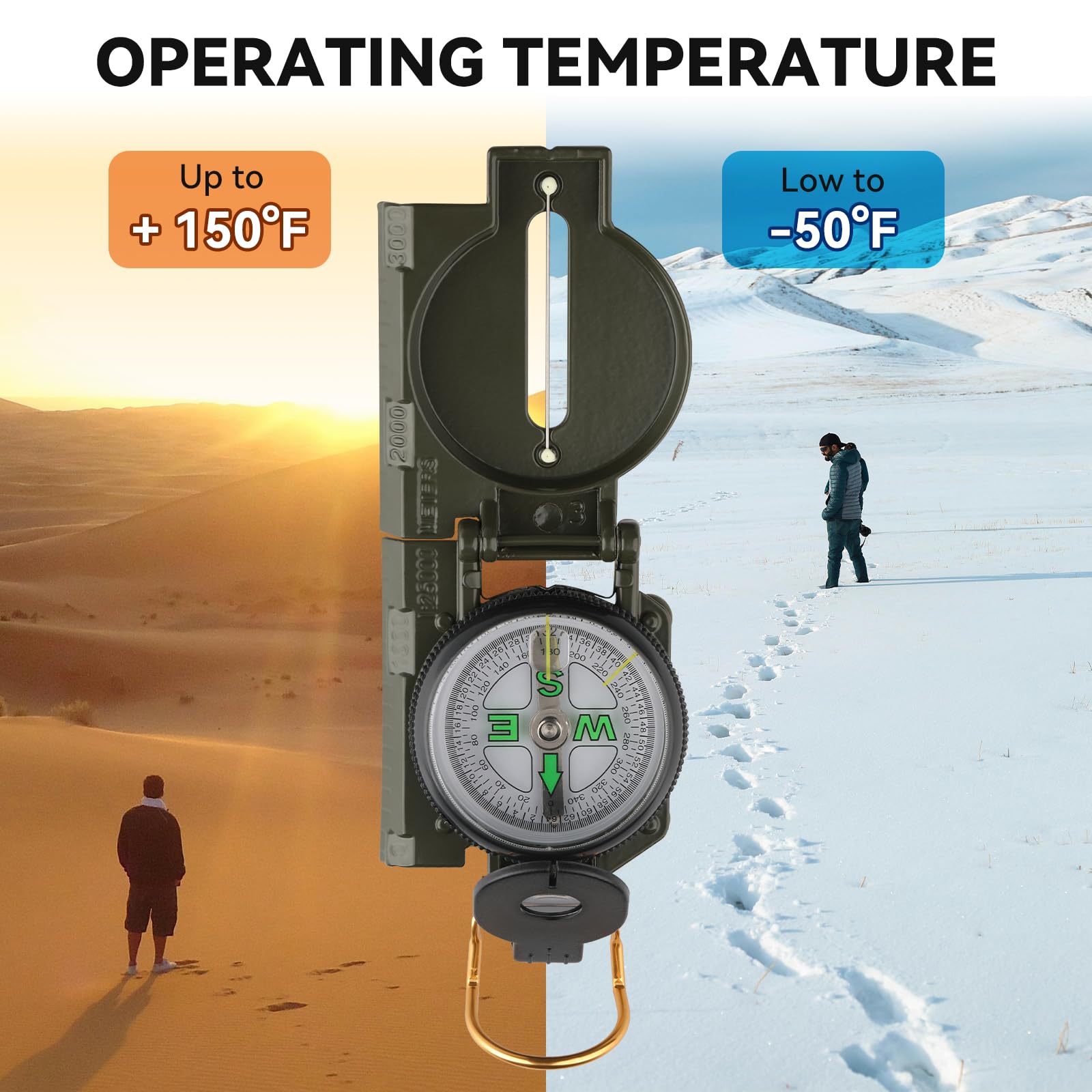 Military Compass, With Sighting Lines, Impact Resistant & Waterproof Compass For Outdoor, Hiking, Hunting, Backpacking Camping,T