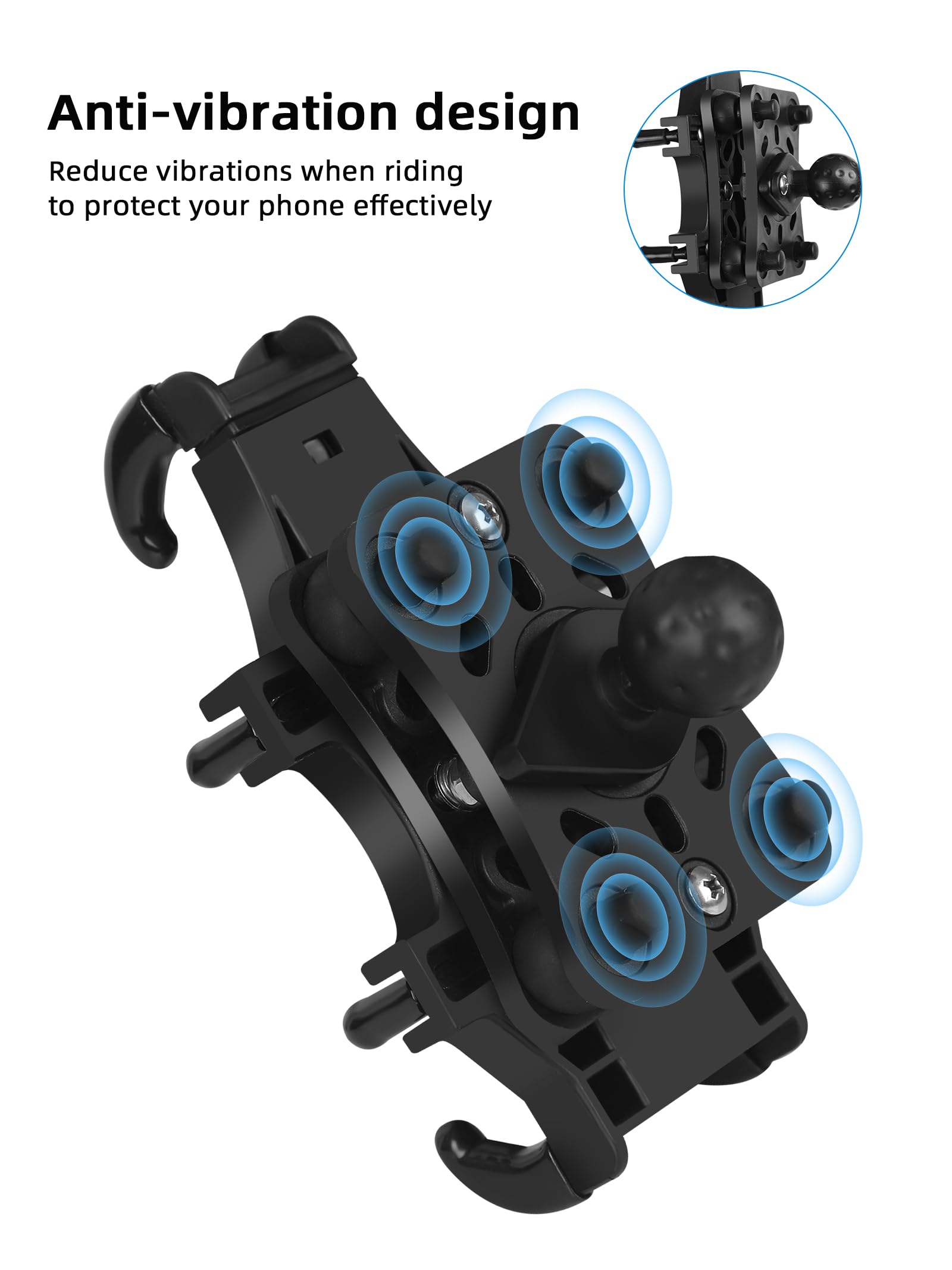 Zidiyoruo Motorcycle Phone Mount With Vibration Dampener, One Hand Operation Motorcycle Bike Phone Holder Holds 4.7'' 7.1'' Cell