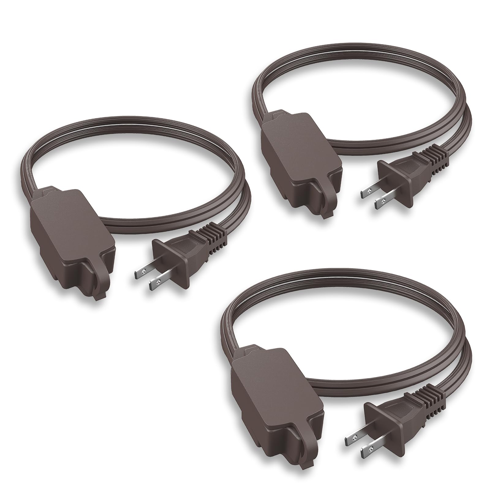 Plugtul Indoor Extension Cord 3 Ft, 2 Prong Brown Extension Cord, 3 Polarized Outlets With Safety Cap Protect For Home Office, 1