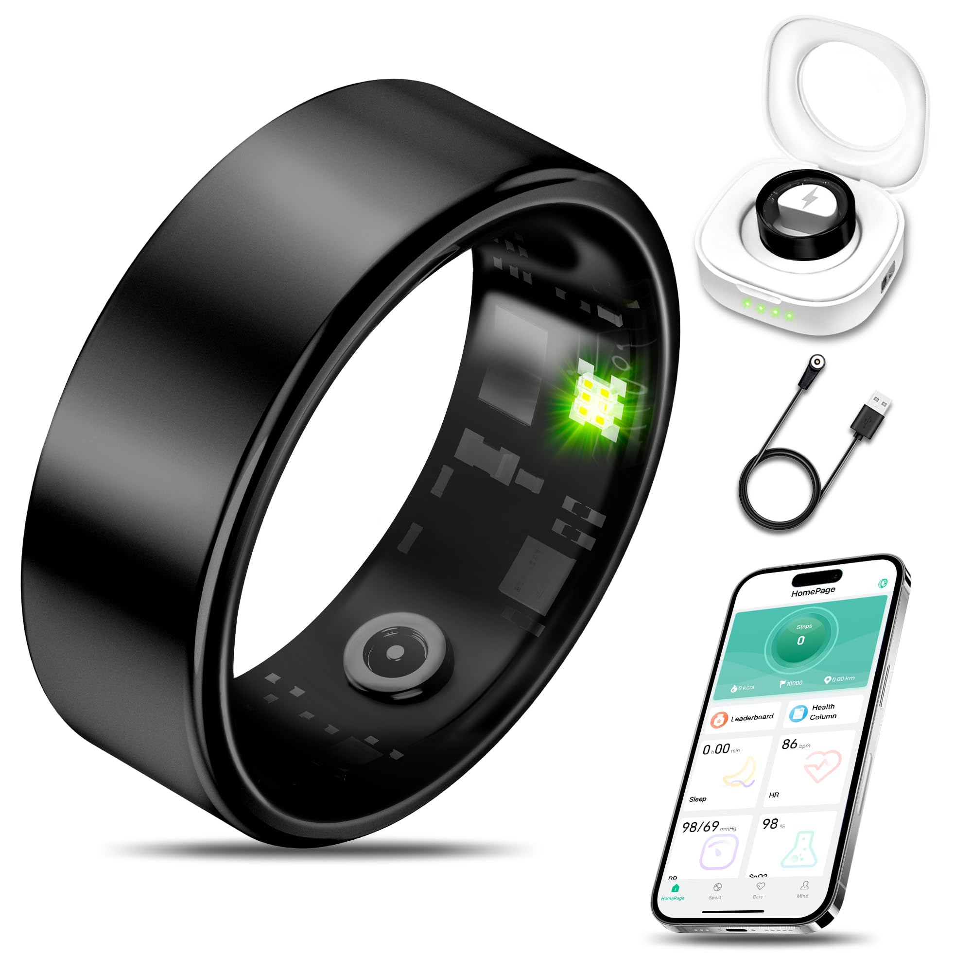 Smart Health Ring for Women Men Fitness Tracker with Heart Rate, Blood Oxygen, Blood Pressure, Sleep Monitoring, Step Counting, 
