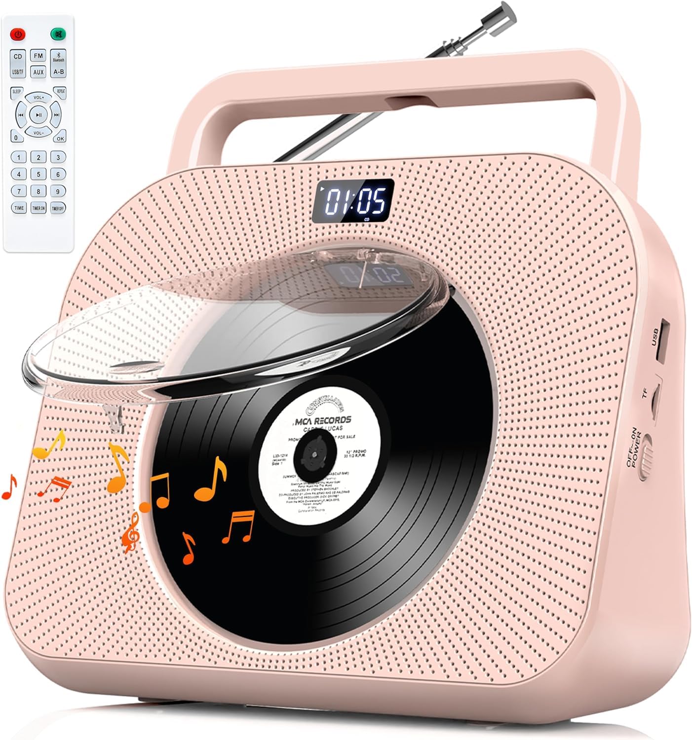 Desktop Cd Player For Home With Dual Speakers,Handle, Cd Player With Fm Radio,Portable Cd Player With Bluetooth Sleep Sound,Remo