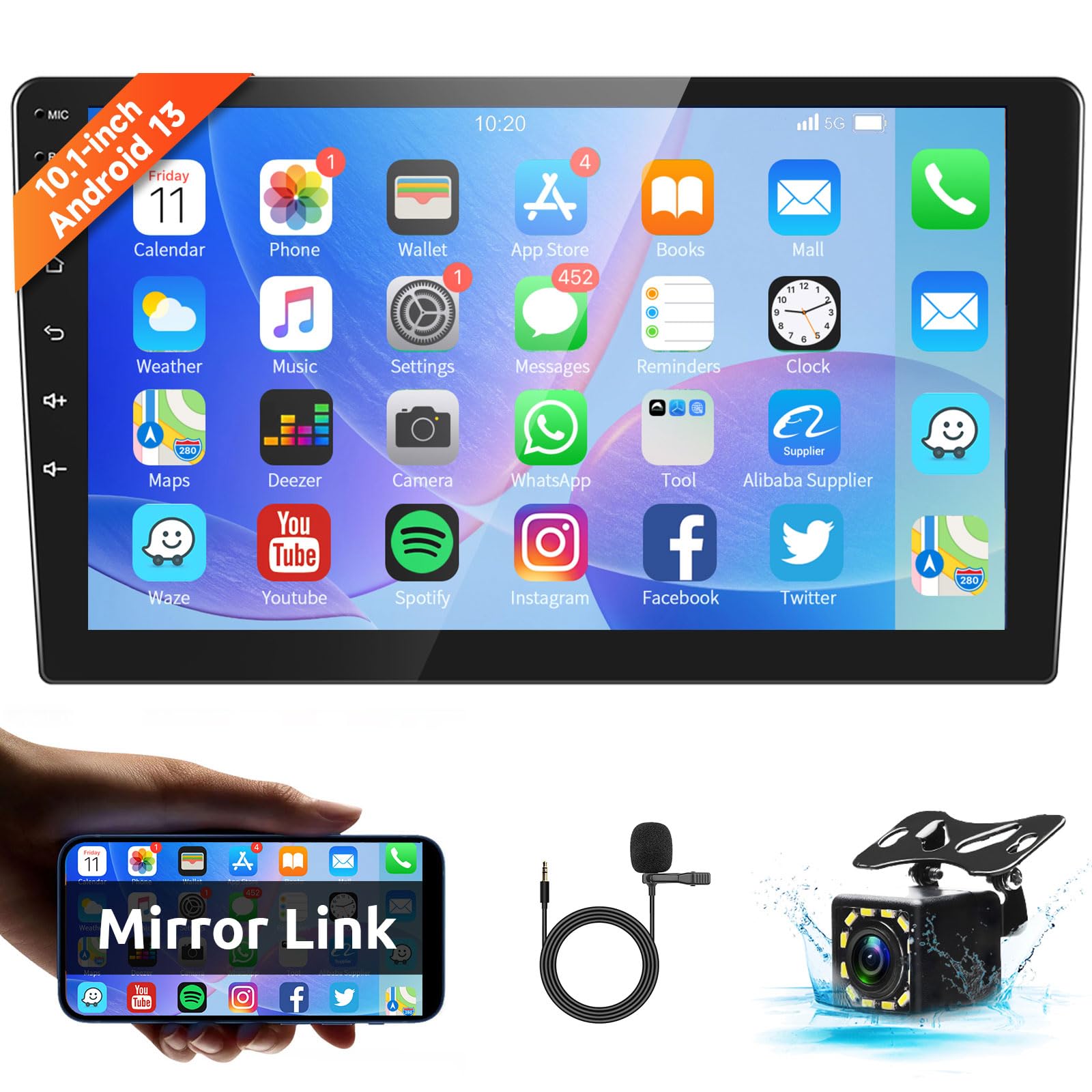 Android Double Din Car Stereo 10.1 Inch Touch Screen Bluetooth Car Radio Fm Subwoofer Gps Navigation Car Audio In Dash Head Unit