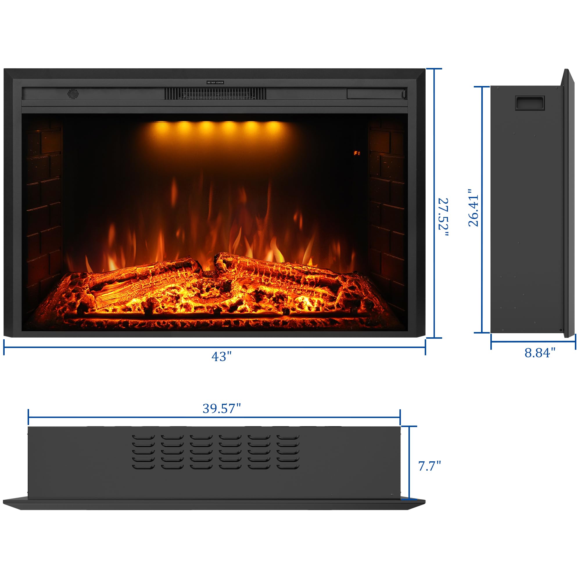 Dreamflame 43 Inch Electric Fireplace, Wall Fireplace Electric With Remote Control, Realistic Log And Crackling Sound, Overheati
