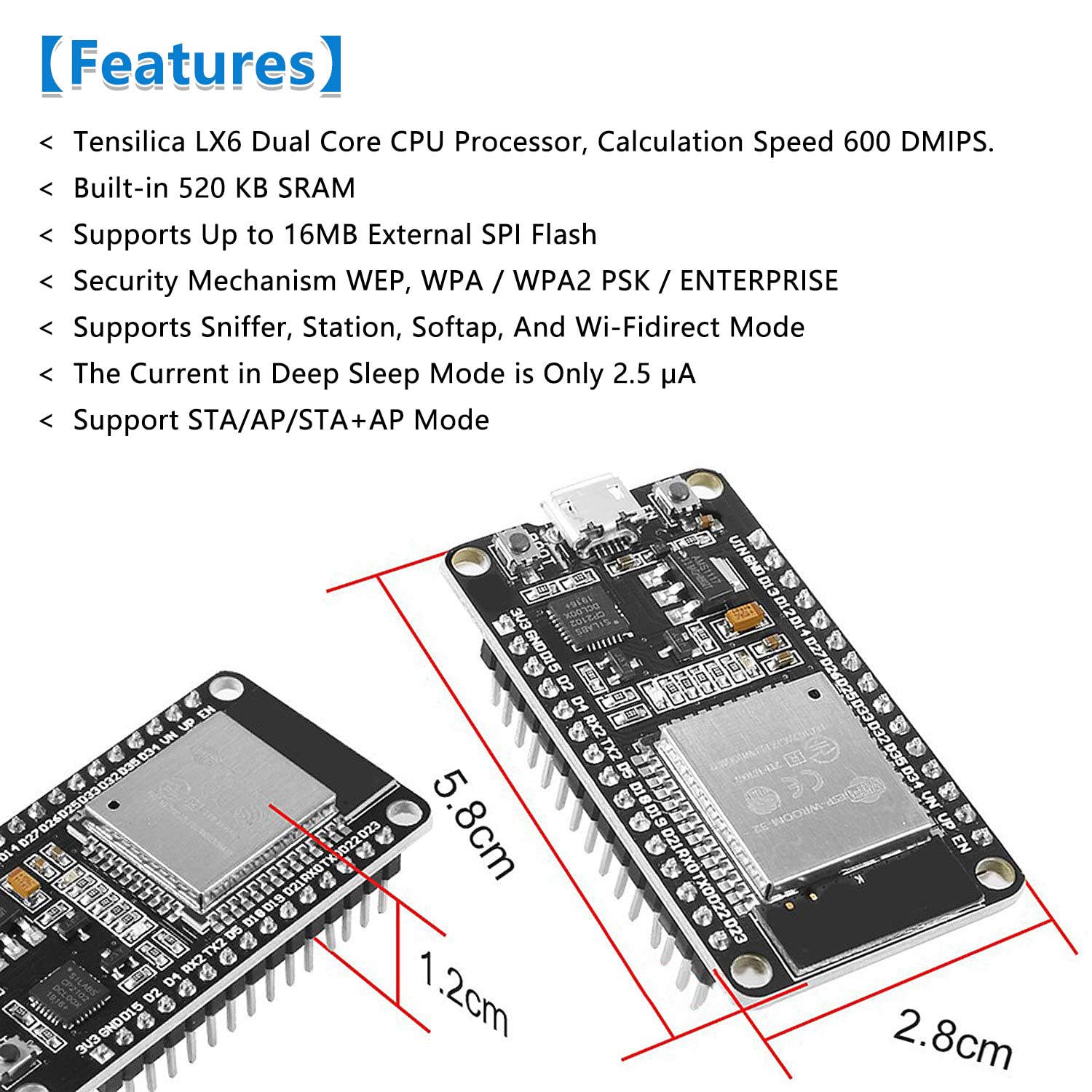 6 Pack Esp Wroom 32 Development Board, Aideepen Esp32S Esp32 Development Board 2.4Ghz Dual Core Compatible With Arduin0, Nodemcu