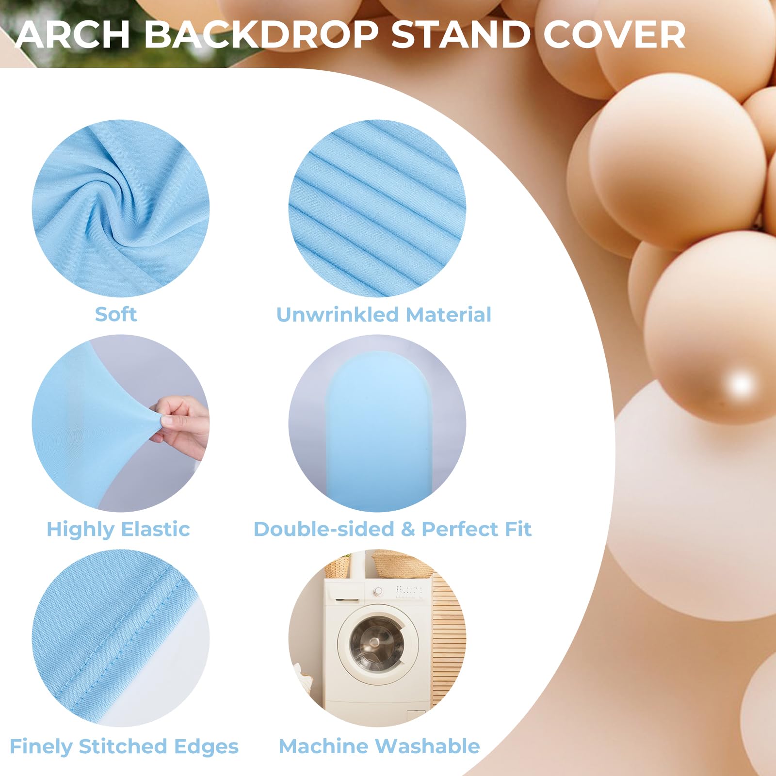 Babenest 6.6Ft Baby Blue Wedding Arch Cover, Spandex Fitted Party Arch Cover For Photography, Round Top Chiara Stand Cover For P