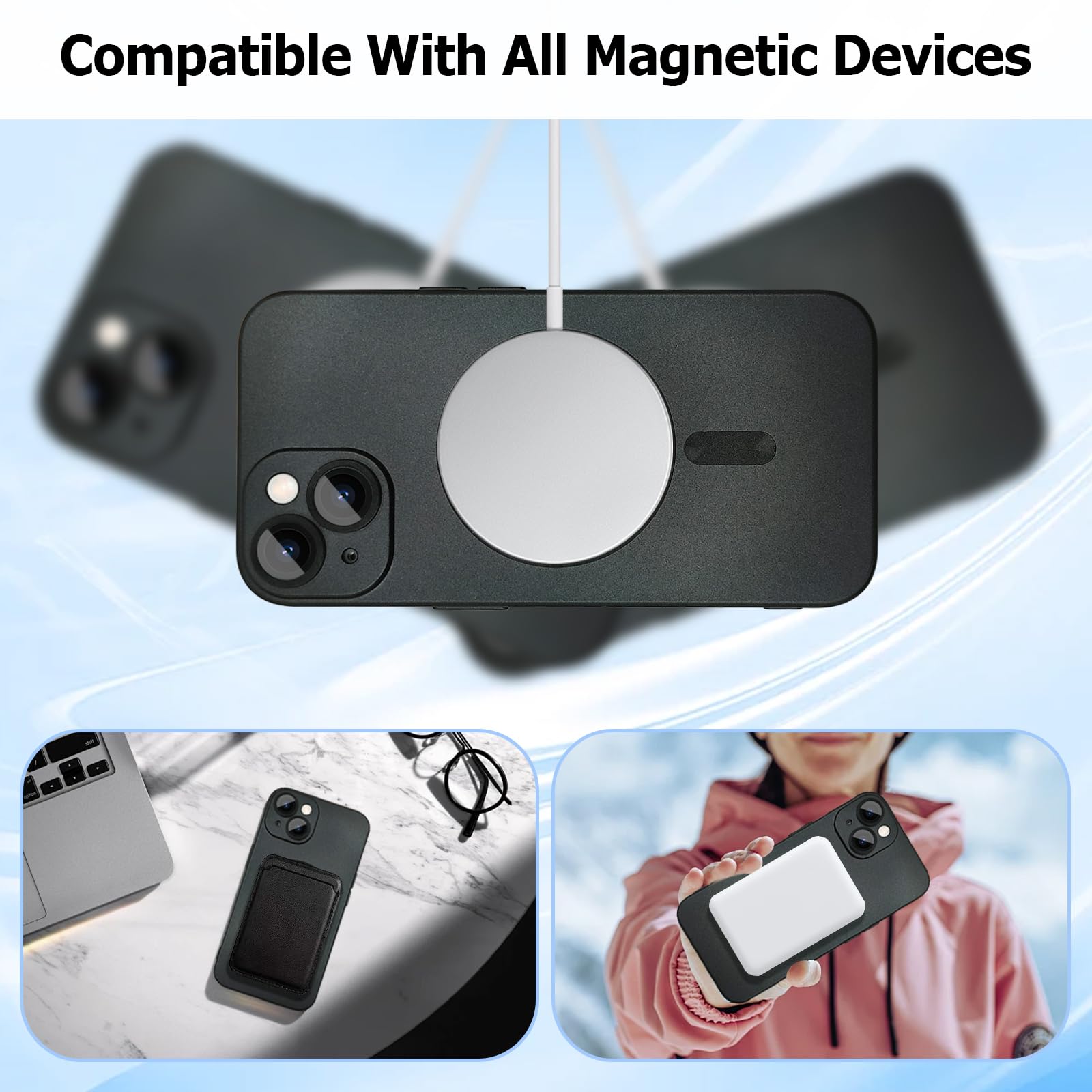 Ankofave Magnetic Case For Iphone 14 Plus Phone Case For Women, Shockproof Matte Luxury Soft Metallic Luster Design With Camera