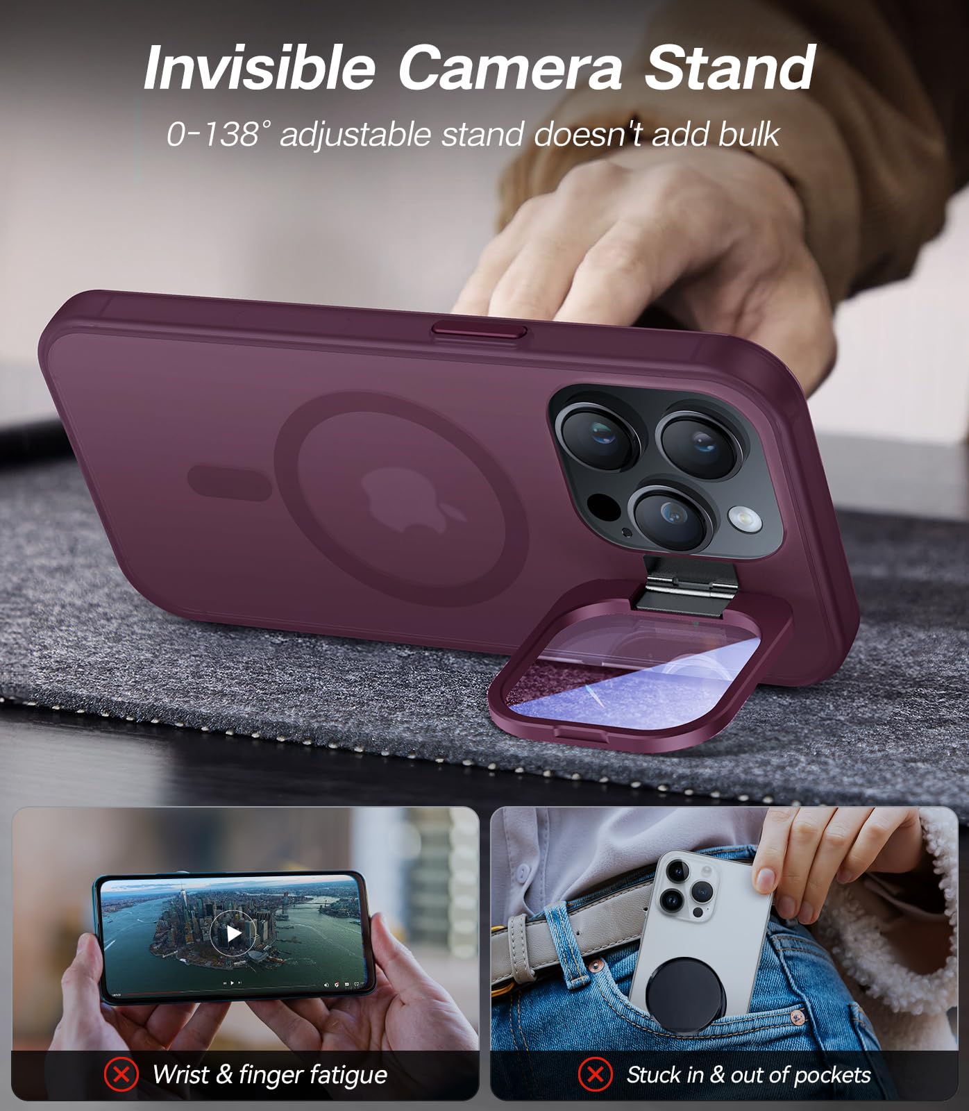 Vofata For Iphone 14 Pro Max Case With Metal Camera Stand [Built In 9H Camera Lens Protector][Compatible With Magsafe] Military