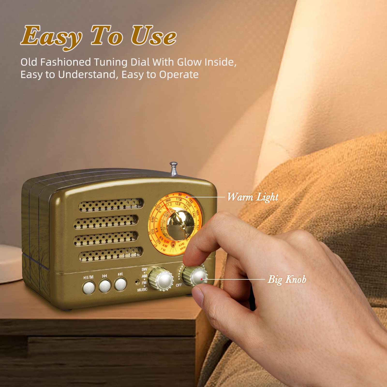 Prunus J 160 Retro Transistor Radio Battery Operated Am Fm Sw Radio, Small Rechargeable Portable Radio With 1800Mah Li Ion Batte