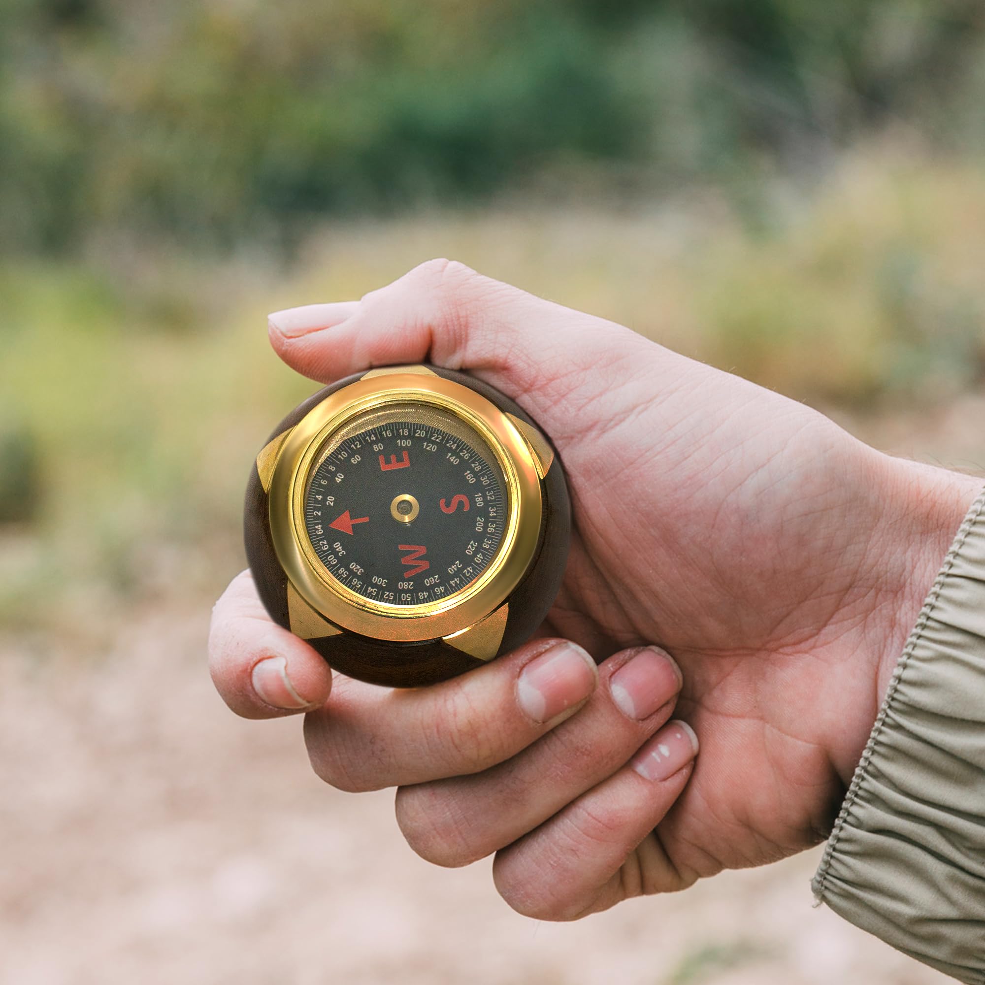 Handtooled Handcrafted Brass & Hardwood Desk Compass   Nautical Collection