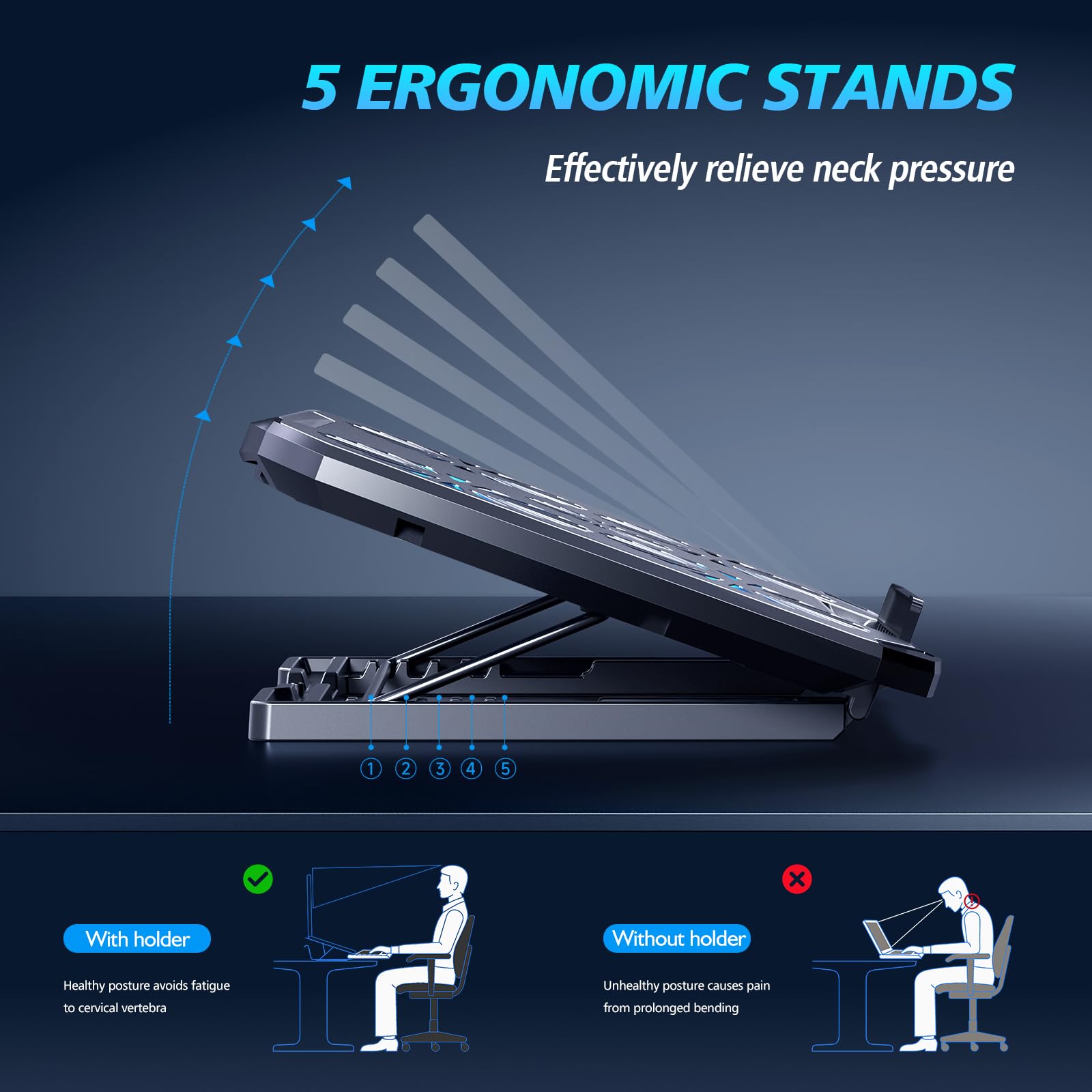 Aimiuzi Laptop Cooling Pad,Gaming Laptop Cooler With 5 Quiet Fans For 12 15.6 Inch,Laptop Cooling Stand With 5 Height Adjustable