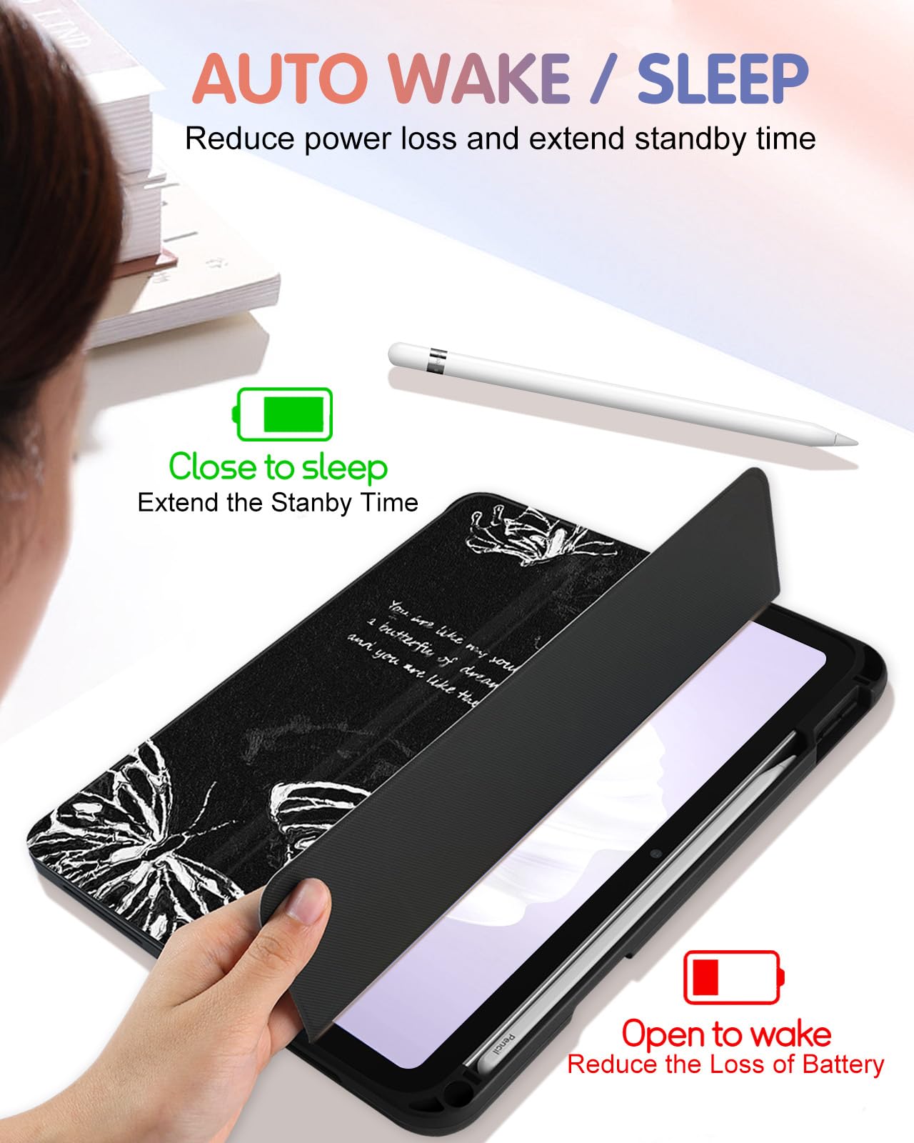 Wazzasoft For Apple Ipad 10Th Generation Case 10.9 Inch Cute Women Girls Folio Cover Girly Aesthetic Butterfly Unique Design Pen