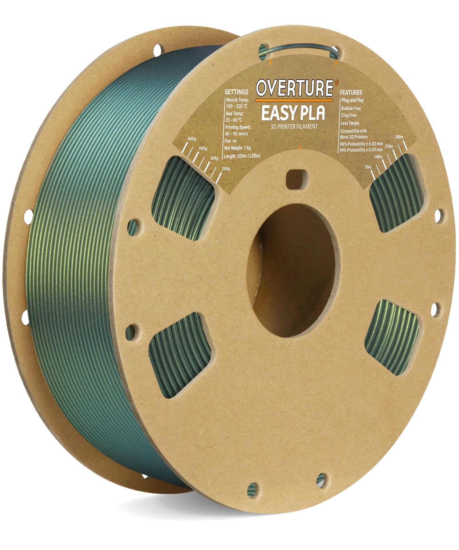Overture Color Changeable Pla 1.75Mm 3D Printer Filament Green Starlight Pla, 1Kg Cardboard Spool (2.2Lbs), Dimensional Accuracy