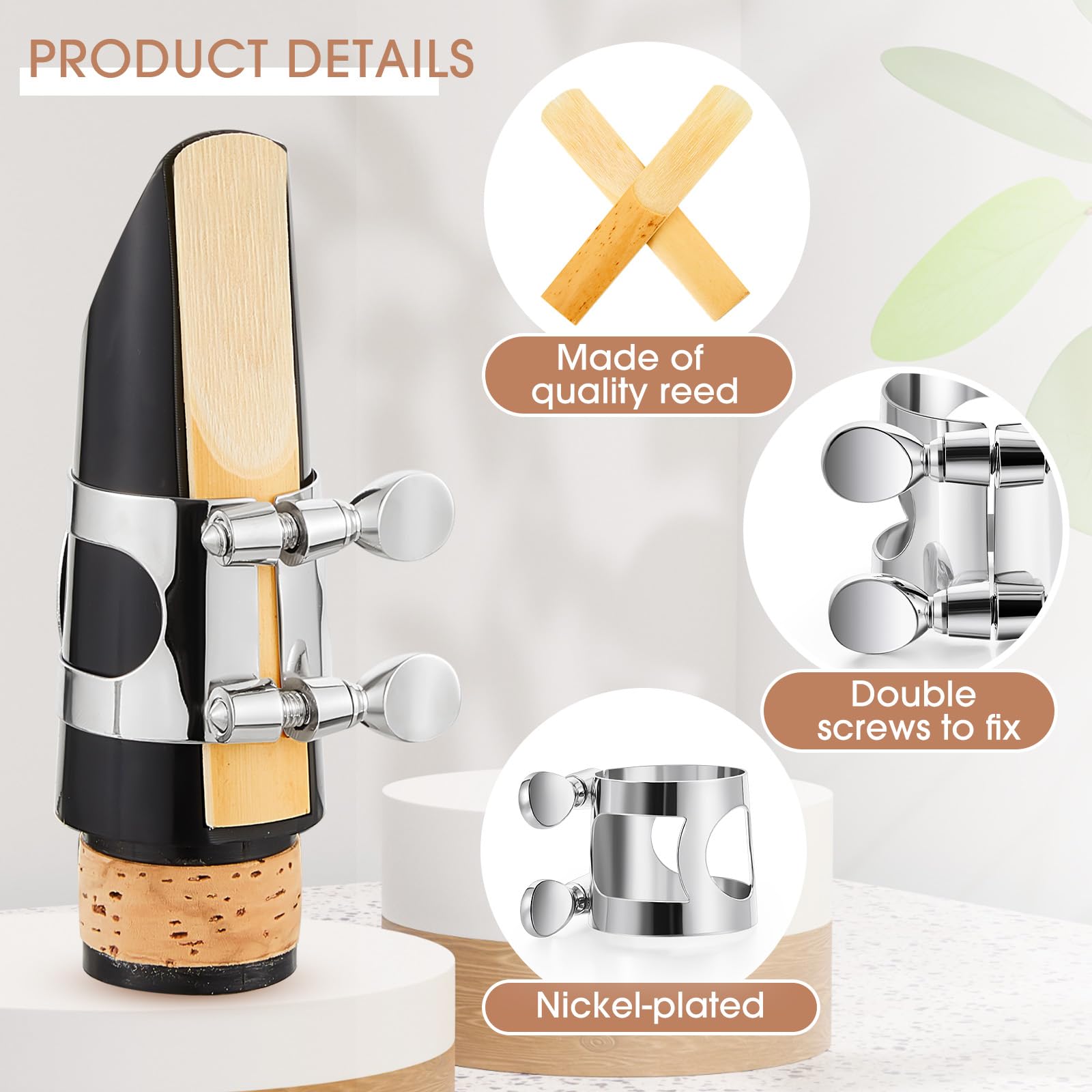 Treela Clarinet Ligature 2.5 Bb With 20 Pcs Clarinet Reeds Adjustable Screws Reeds For Clarinet Replacement Supply Use, Mouthpie