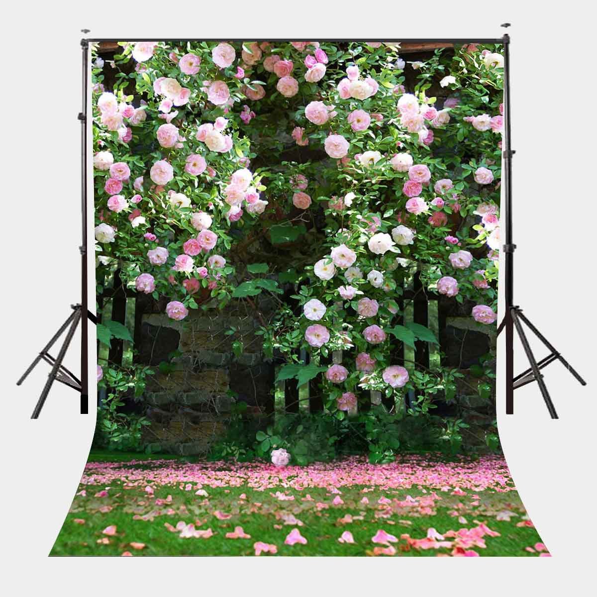 Lylycty 5X7Ft Nature Scenery Backdrop Millennial Pink Flower Wall Green Leaves Photography Background A Vibrant Garden Backdrop