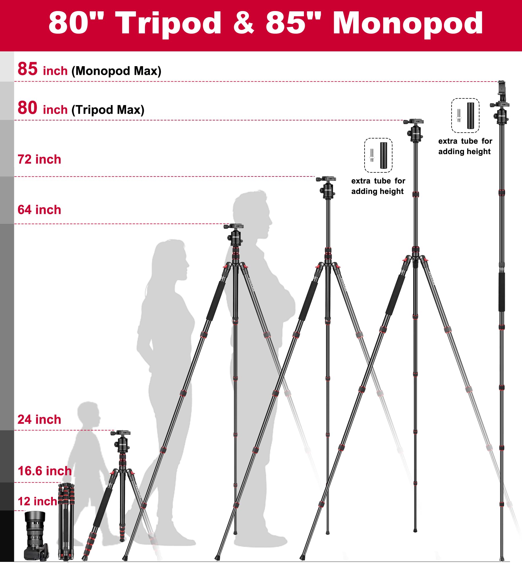 Victiv 80/85 Inches Heavy Duty Tripod For Camera And Phone, 85' Camera Monopod Tripod, Dslr Binoculars Spotting Scope Camcorders Video Tripod Stand, 360 Degree Ball Head, 35 Lbs Loads
