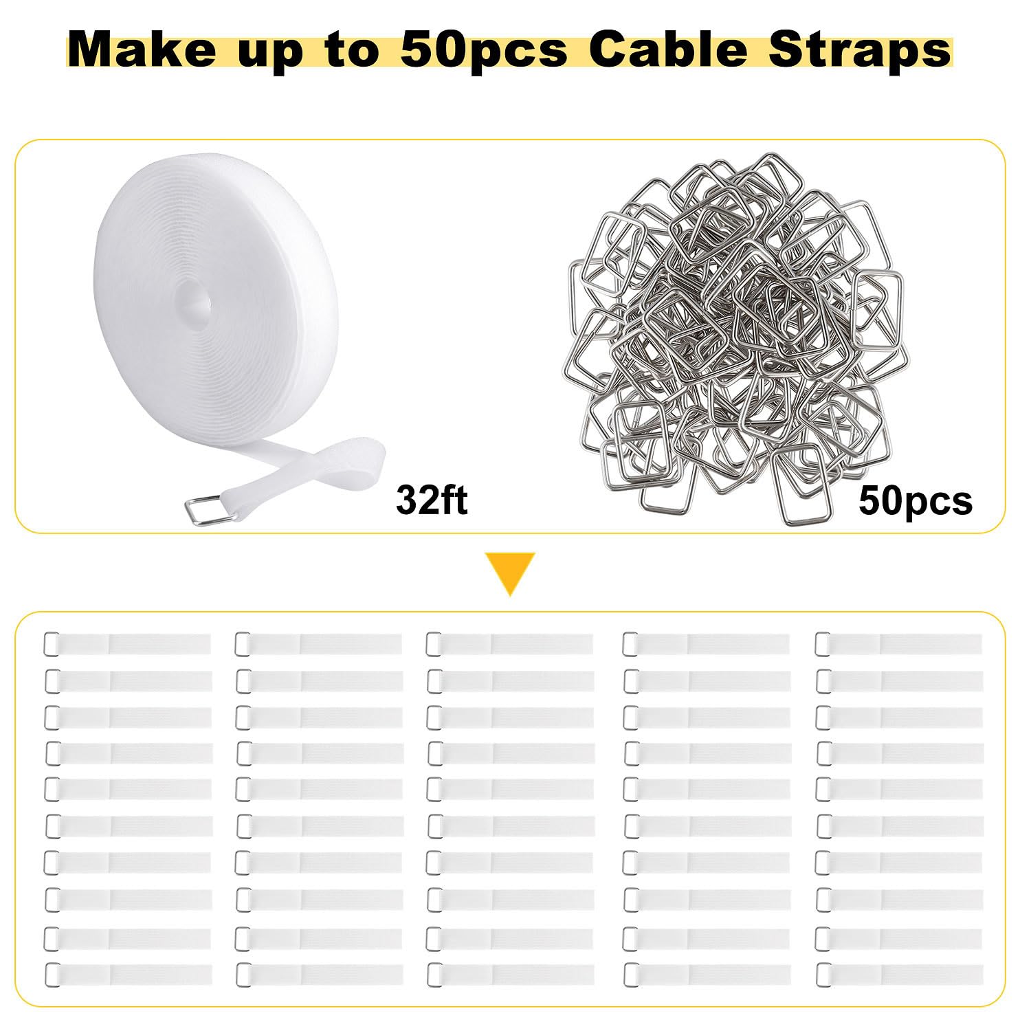 Ymcrlux 1''X32Ft Hook And Loop Straps With 50 Metal Buckles, Adjustable Fastening Cable Straps, Cut To Length Cinch Strap, Reusa