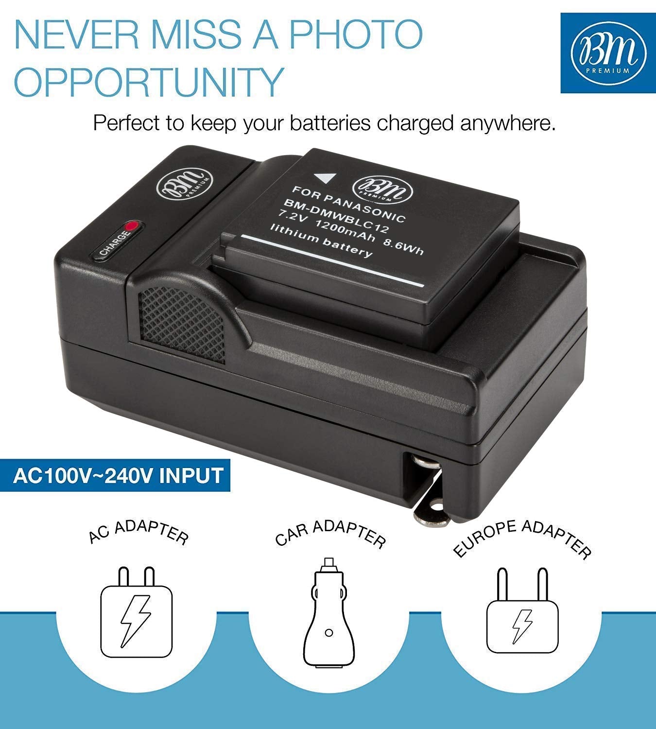 Bm Premium High Capacity Dmw Blc12 Battery And Battery Charger For Panasonic Lumix Dc Fz1000 Ii Dc G95 Dmc G85 Dmc Gh2 Dmc G5 Dm