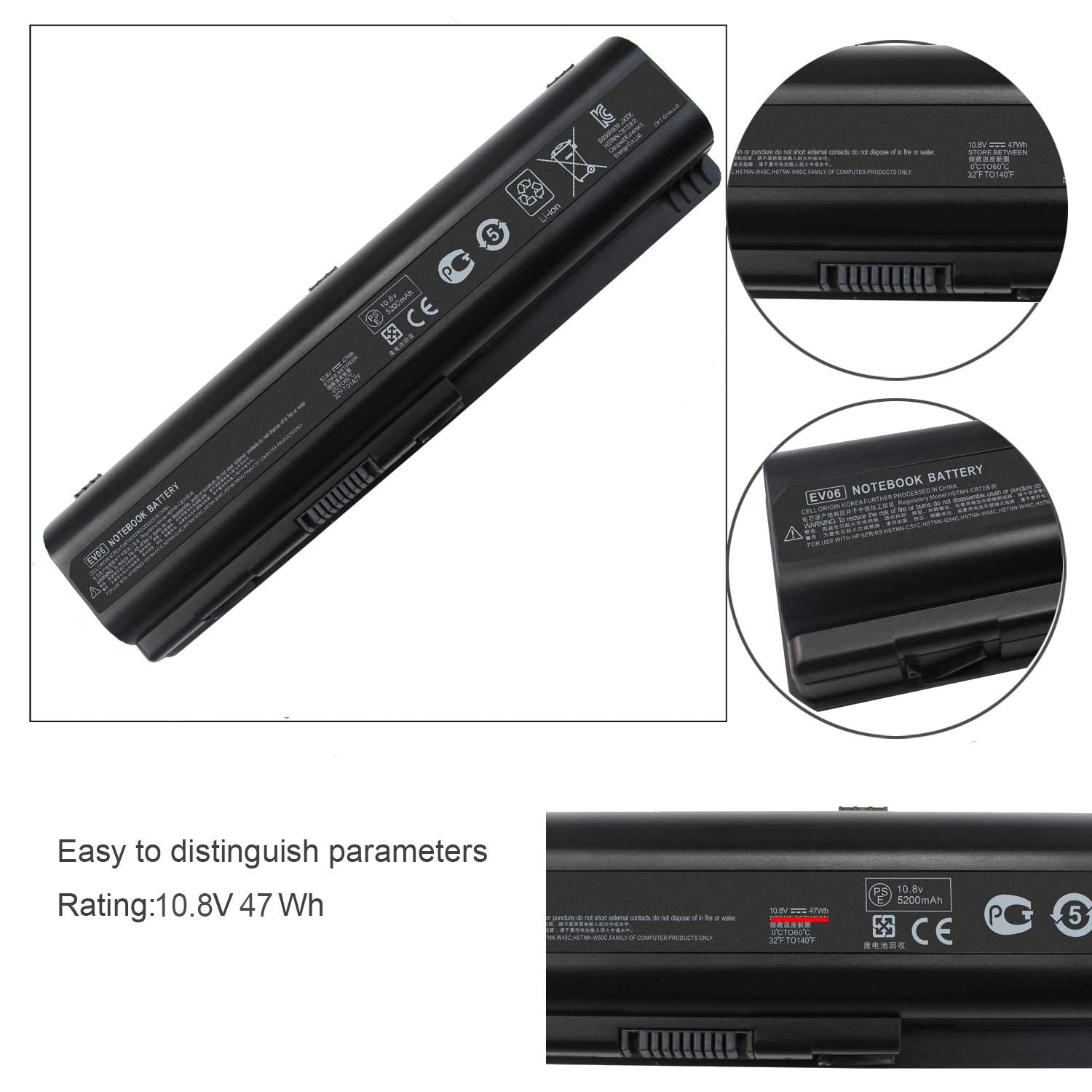 Gomarty Laptop Battery EV06 for HP Pavilion DV4 DV5 DV6 Series 10.8V 5200MAH Black