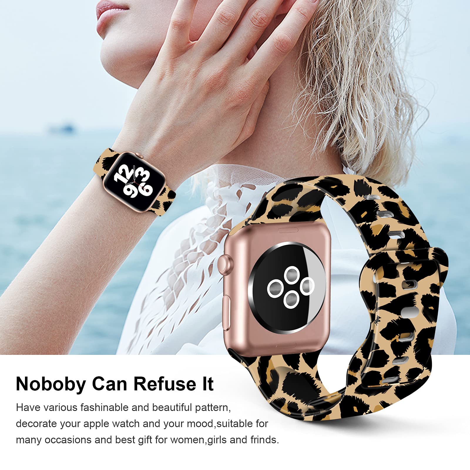 Bxxtpk Leopard Traditional Colours Cheetah Compatible With Apple Watch Band 38Mm 40Mm Soft Silicone Wristbands For Iwatch Series