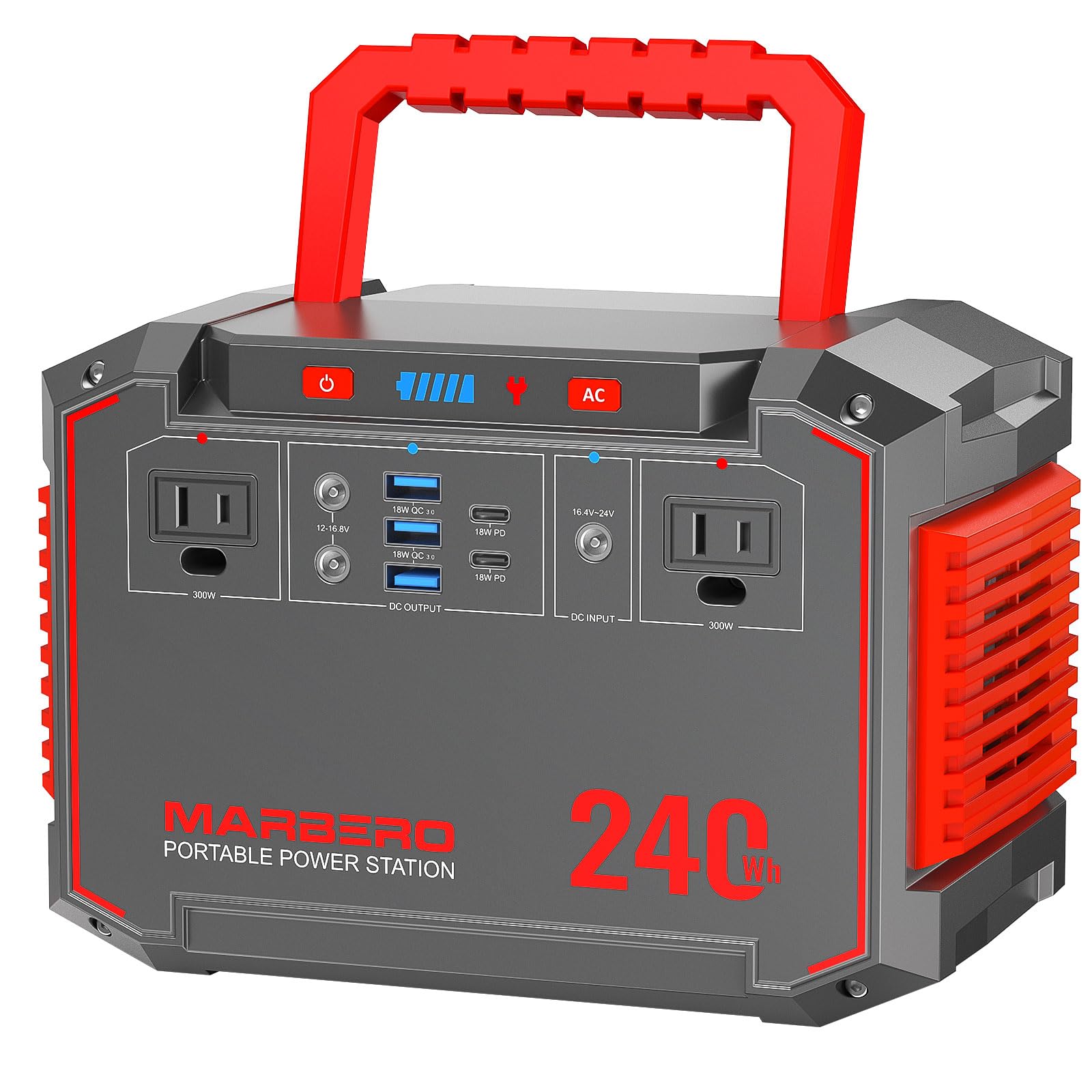 Marbero Portable Power Station 240Wh 350W Peak Camping Portable Power Bank With Ac Outlet 110V(3*Usb A, 2*Usb C, 2*Ac,2*Dc) Sola