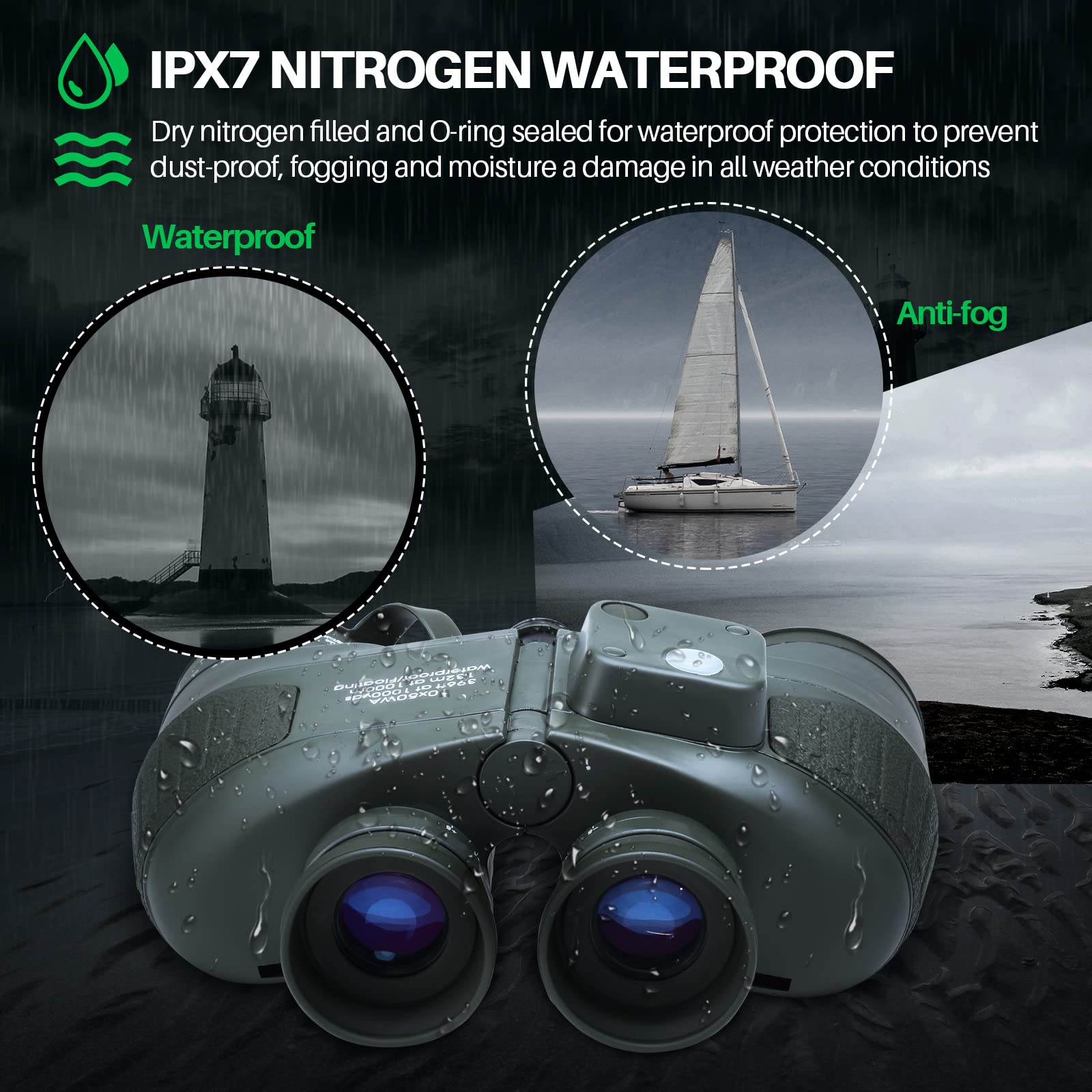 Marine Binoculars 10X50 With Rangefinder Compass For Adults   Fmc Lens Waterproof Fogproof Low Light Vision Binoculars With And