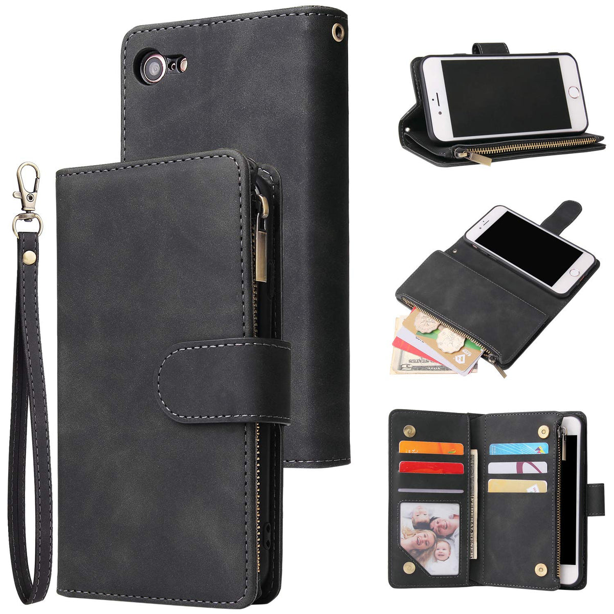 Ueebai Wallet Case For Iphone Se 2022 5G/Iphone 7/Iphone 8/Iphone Se 2020, Premium Pu Leather Magnetic Handbag Zipper Pocket Car