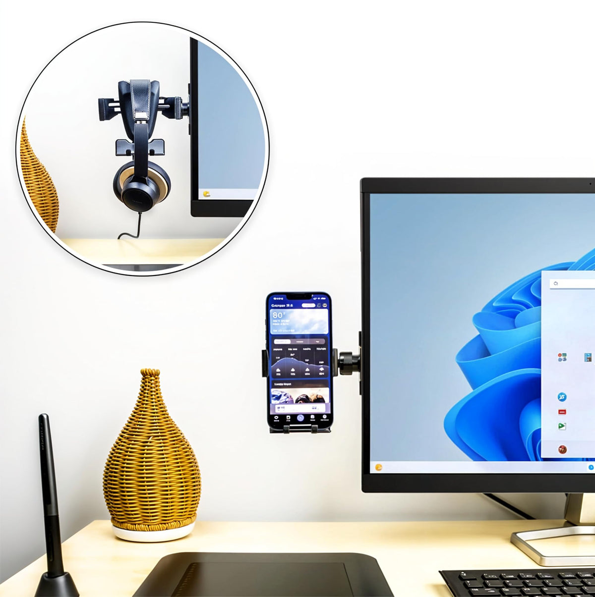 2 In 1: Cell Phone Holder/Mount By Gadgetrest, Can Hold Headphones Also, For Home And Office Only, Adjustable, Gravity Phone Mou