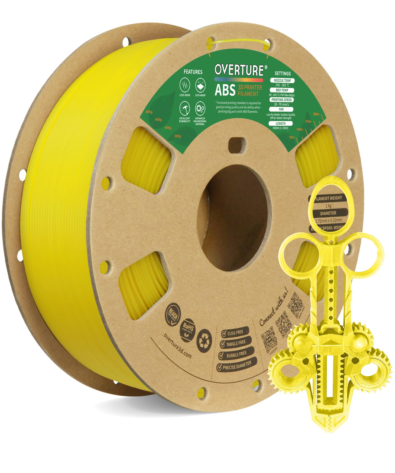 OVERTURE ABS Filament 1.75mm, ABS 1kg Spool (2.2lbs),3D Printer Filament,Dimensional Accuracy +/- 0.02 mm, Fit Most FDM Printer 