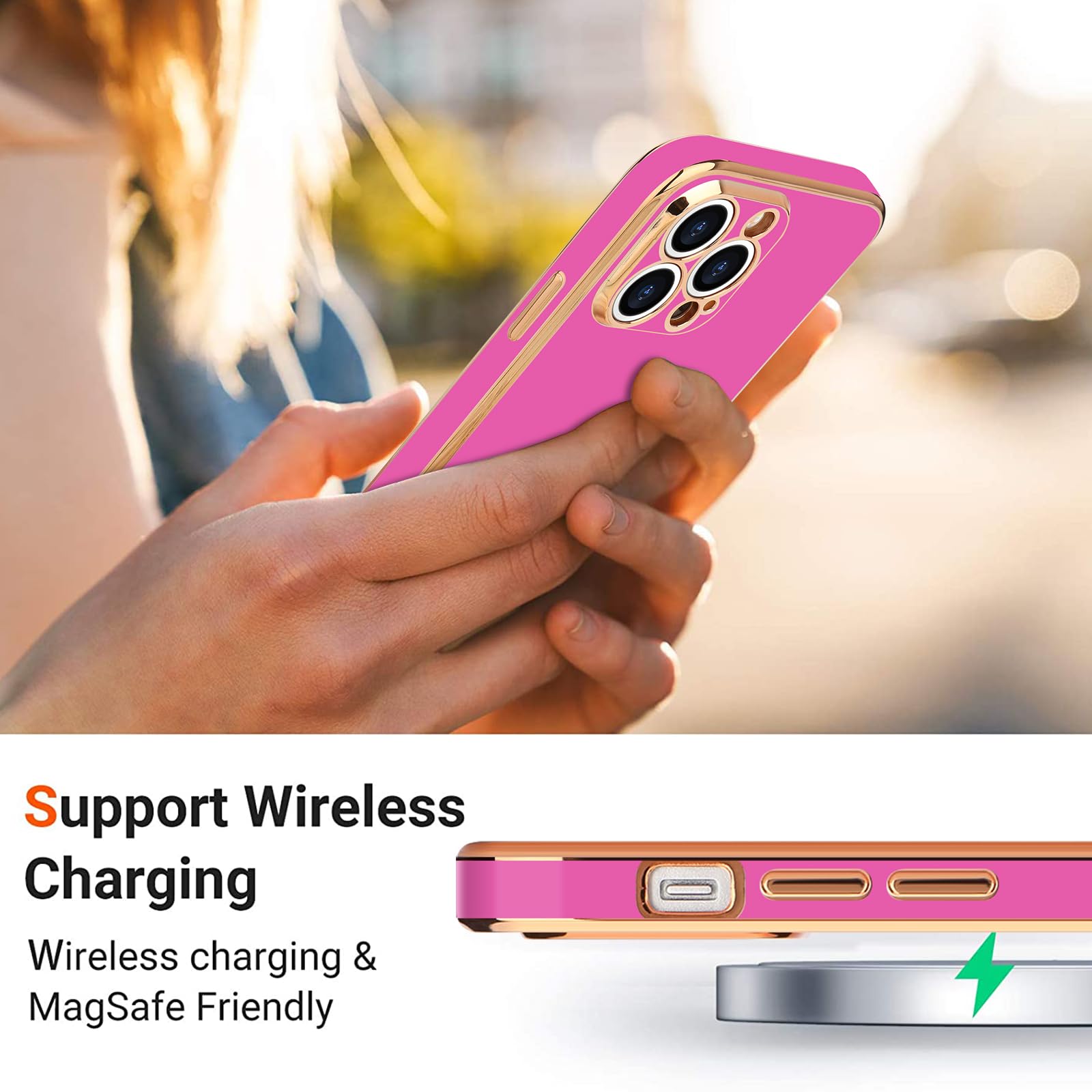 Teageo Compatible With Iphone 13 Pro Case For Girl Women Cute Love Heart Luxury Bling Plating Soft Back Cover Raised Camera Prot