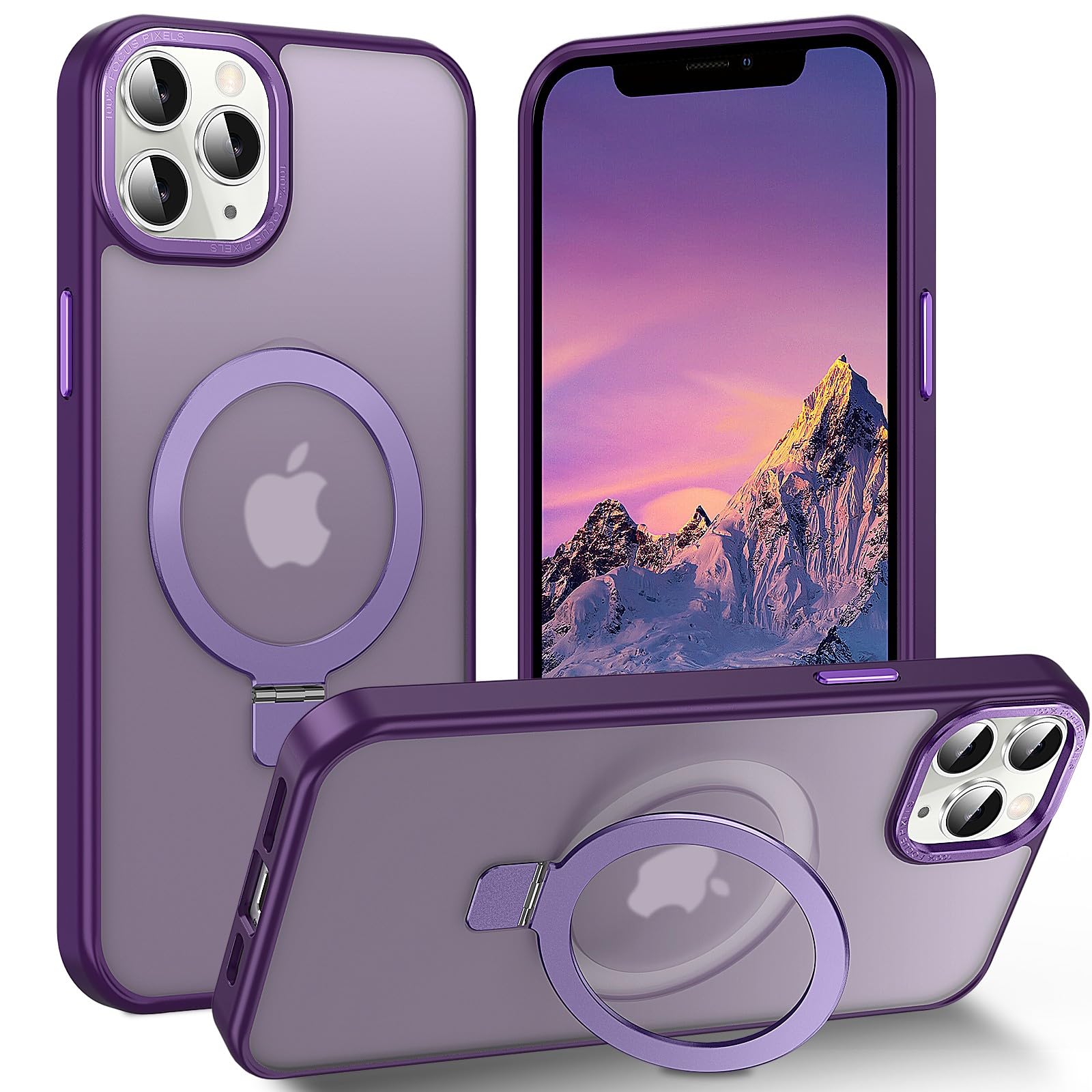 Lufanbis Magnetic For Iphone 11 Pro Max Case With Ring Stand, [10 Ft Drop Protection] [Velvety Touch] Slim Translucent Matte Bac
