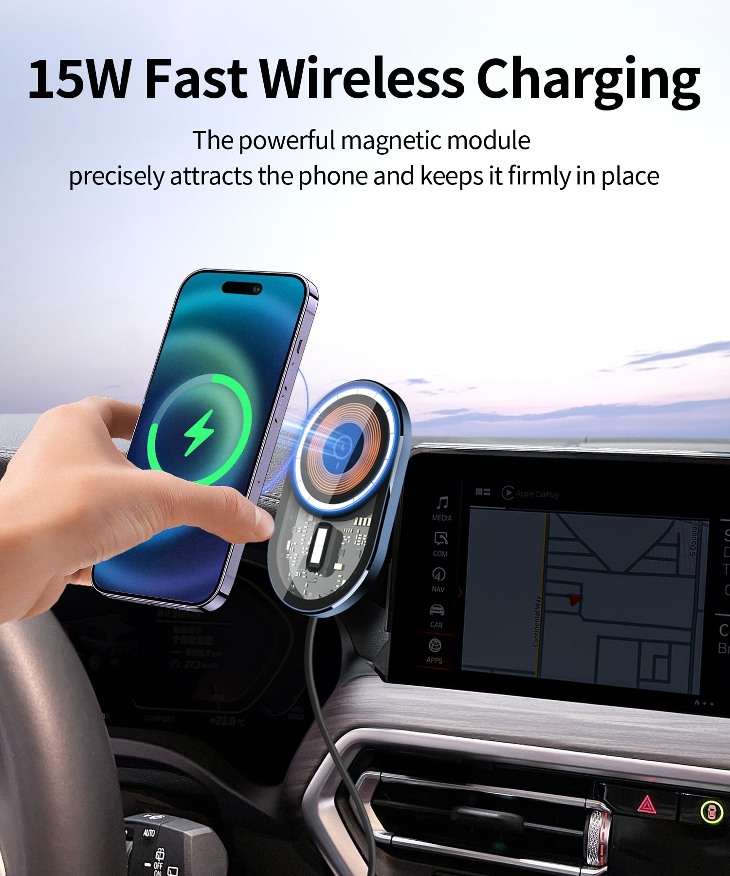 Masergogo Wireless Charging Car Phone Holder For Bmw X3 2022-2024/Bmw X4 2022-2025 Accessories 12.3-Inch Screen Fixed Clip,360 R