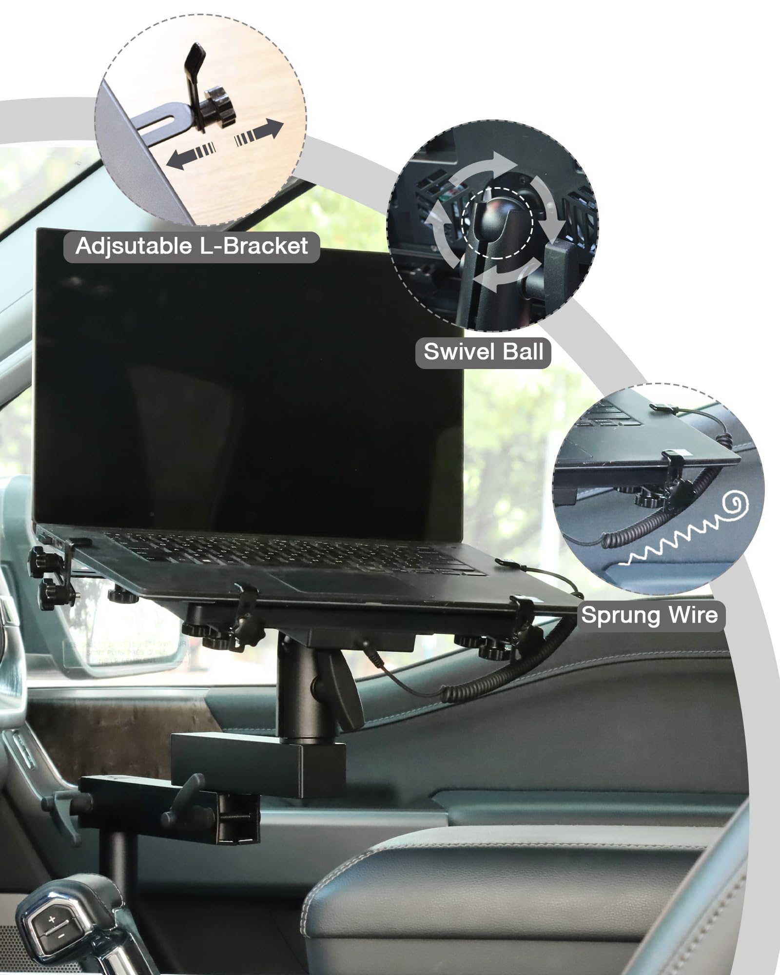 Melipron Vehicle Laptop Mount Fit For Ford F150 250 350 Truck Laptop Stand Holder For Passenger Seat Fit Laptops Up To 17''