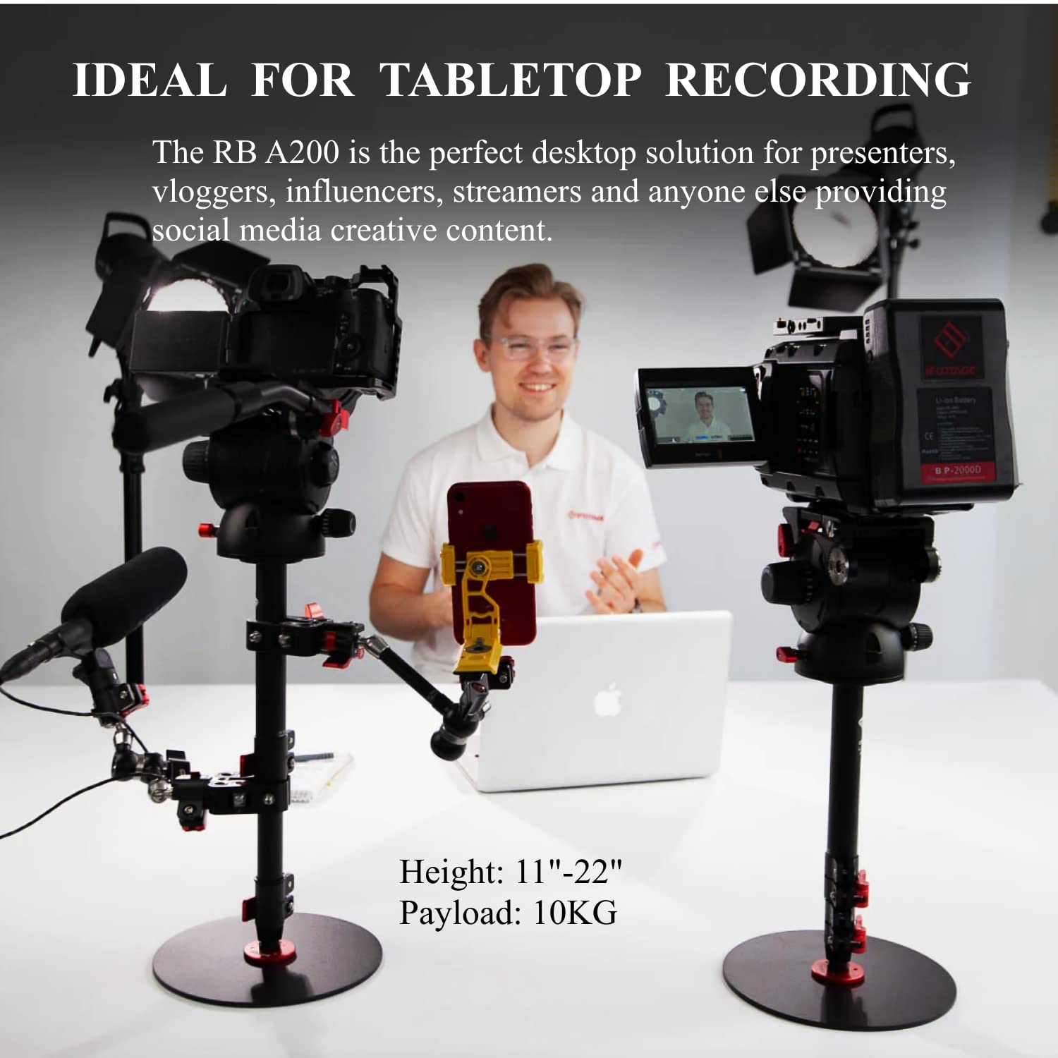 Ifootage Round Base Monopod Cobra Rb A200, 22'' Table Top Video Monopod For Cameras, Payload 10Kg/22Lbs