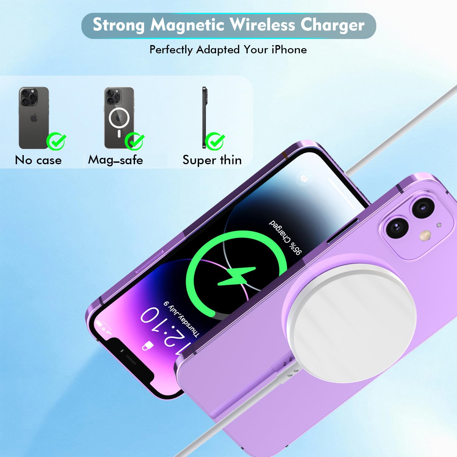 Long Magnetic Wireless Charger,10Ft Iphone Fast Mag Safe Charger Mag-Safe Charging Magnet Charge Pad 10Feet 2Pack Compatible Wit